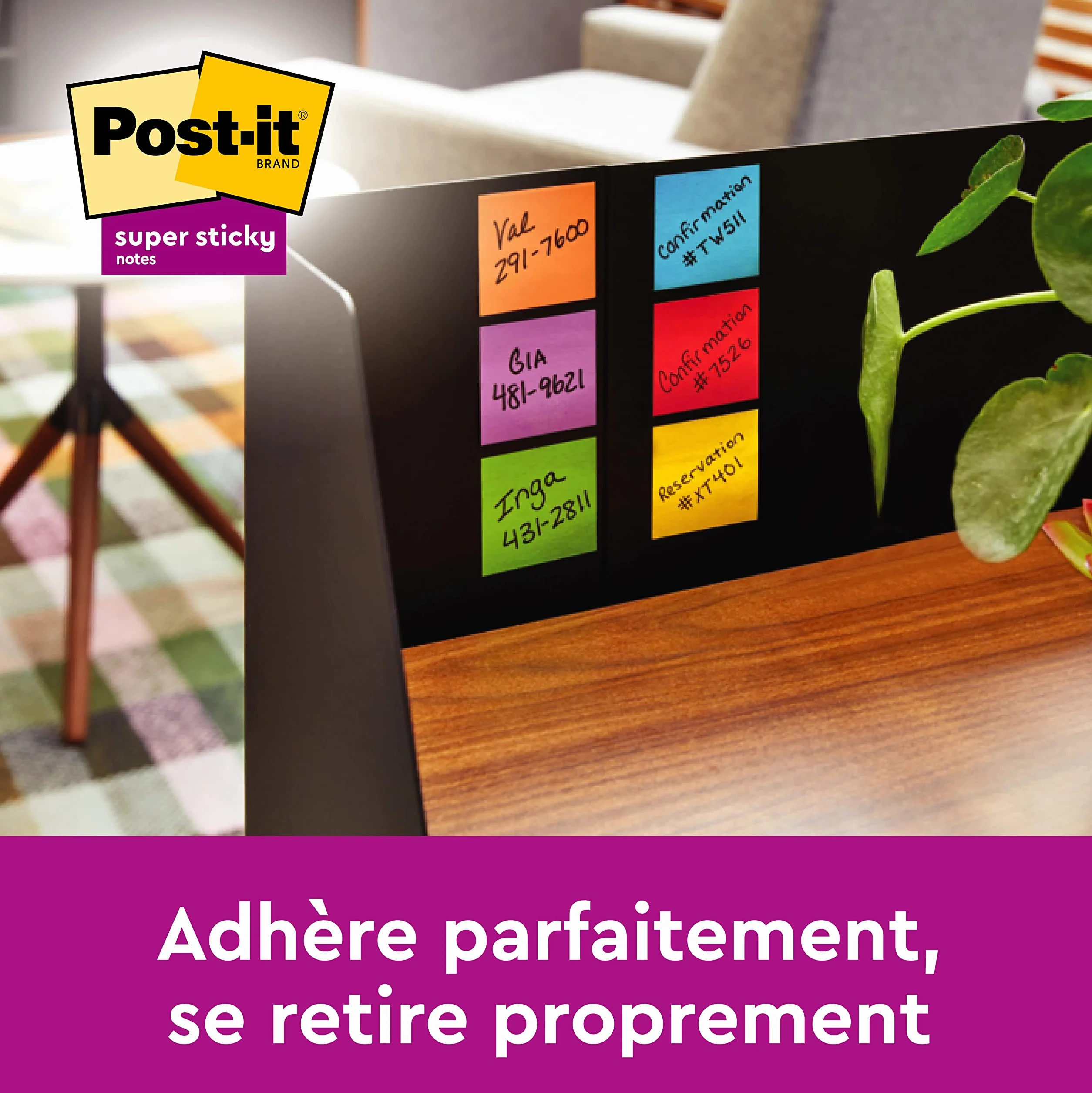 Post-it Z-Notes Autocollantes Super Sticky, 6 Blocs, 90 Feuilles, 76 mm x 76 mm