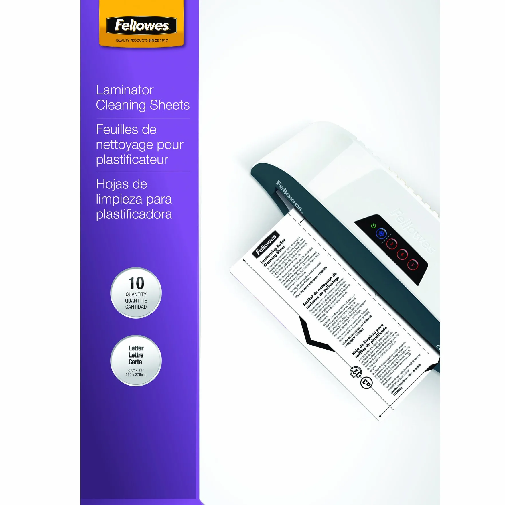 Fellowes Feuilles De Nettoyage Naturel Pour Plastifieuse A4 A3 Lot De 10
