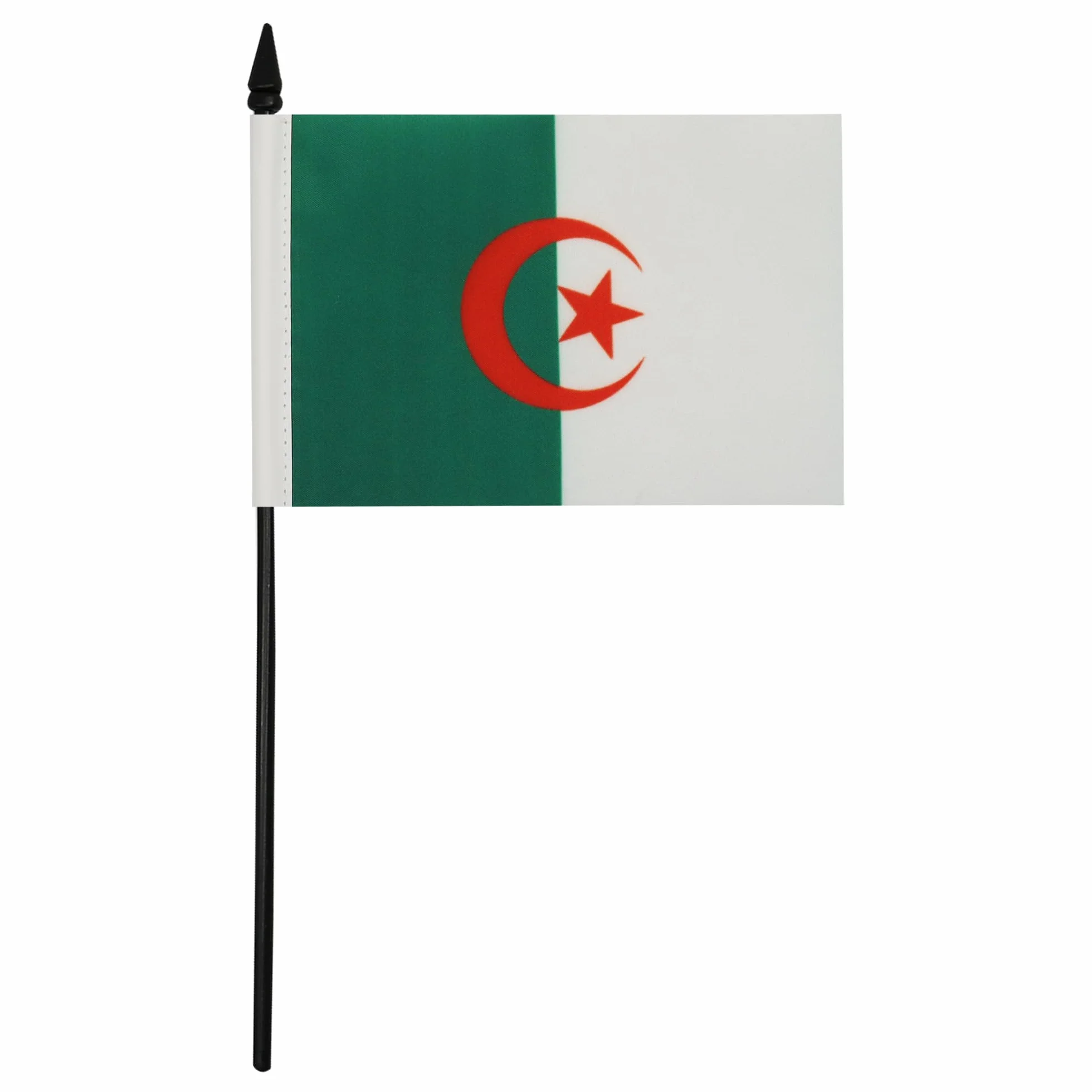 Drapeau De Table Algérie 15x10 cm Mini Drapeau Algérien De Bureau Polyester Hampe 25cm Socle Plastique Noir