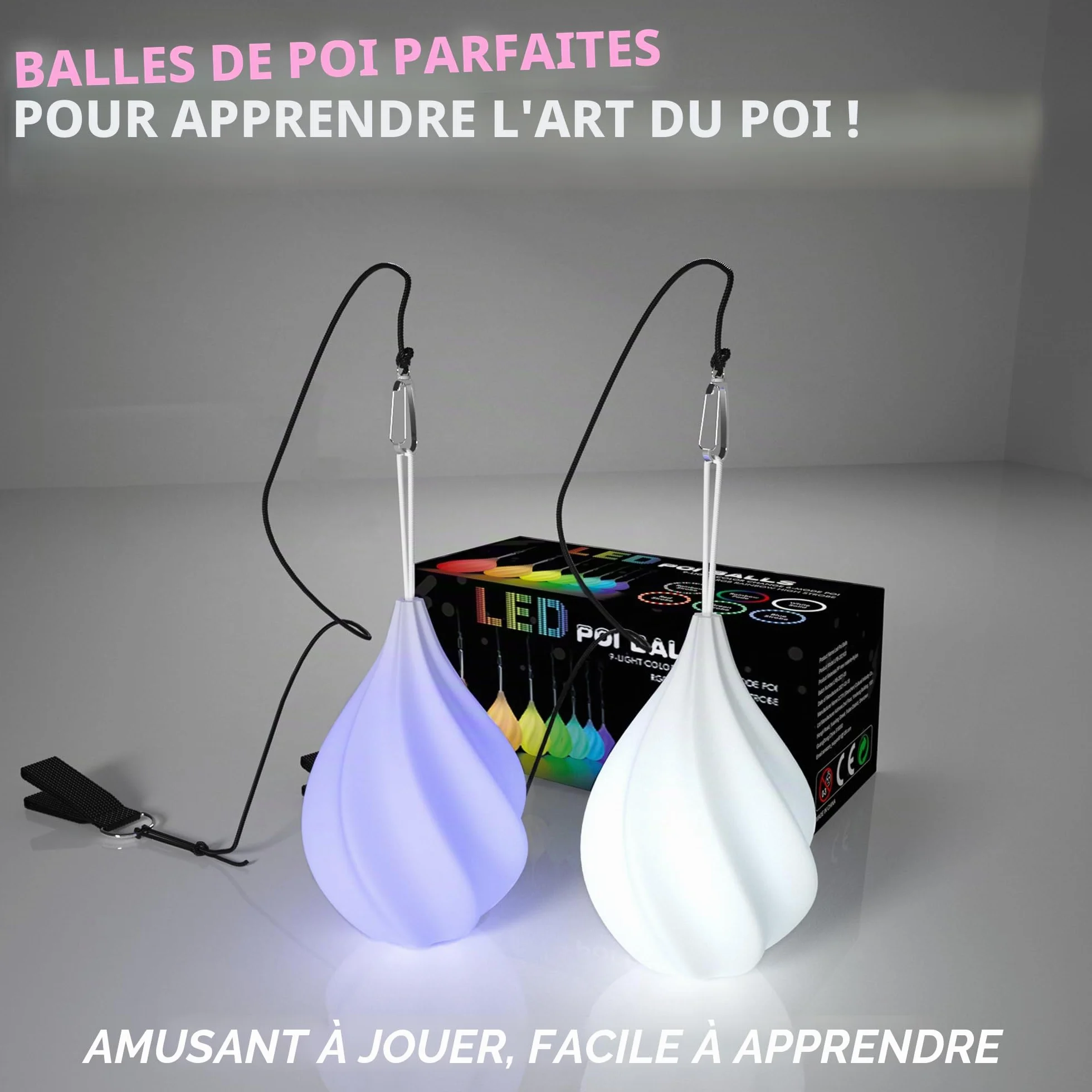 LED Poi Lumineux 2 Pièces - Bolas Lumineuse pour Jonglerie et Cirque, Kit Multicolore Débutants Professionnels