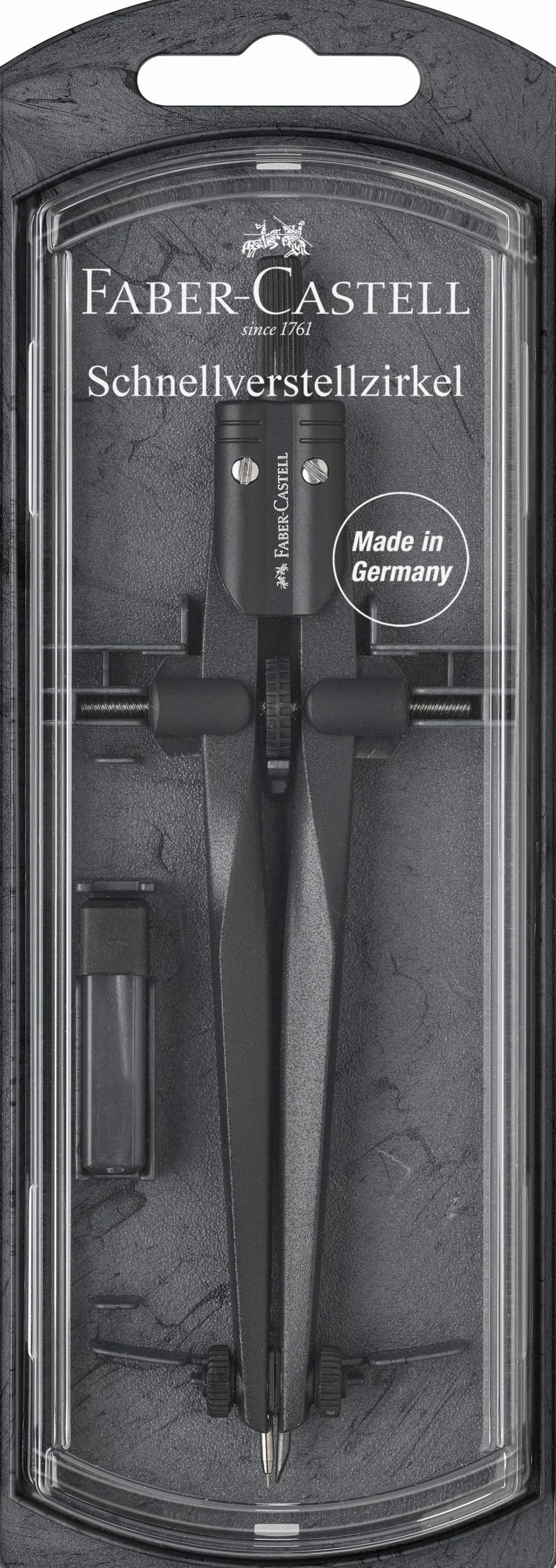 FABER-CASTELL Compas à réglage rapide Stream, Blackstone, set avec pièces de rechange