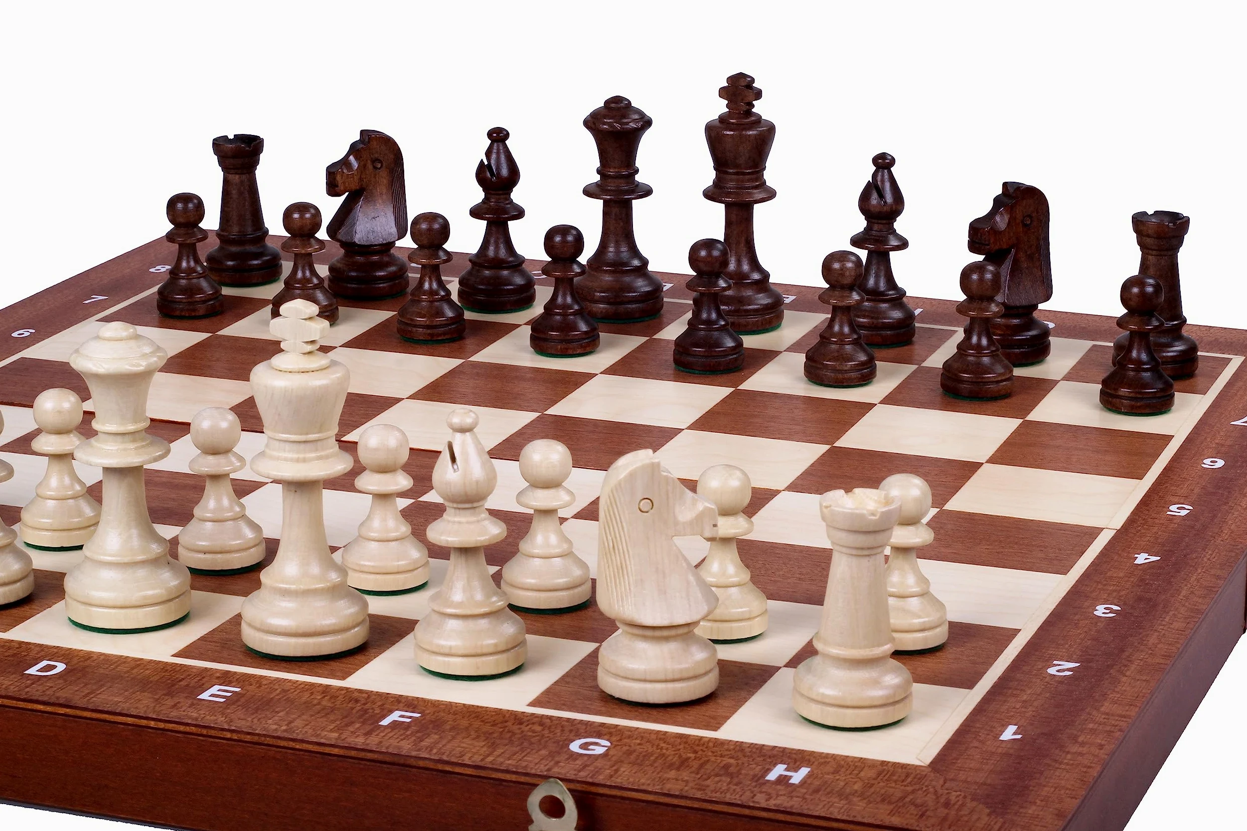 Sunrise Chess | Tournoi d’échecs | Numéro 5 | Jeu d’échecs Professionnel | Fabriqué en Bois | Durable | Nombres pondérés | Marqueterie de Carton | Cassette avec Compartiments