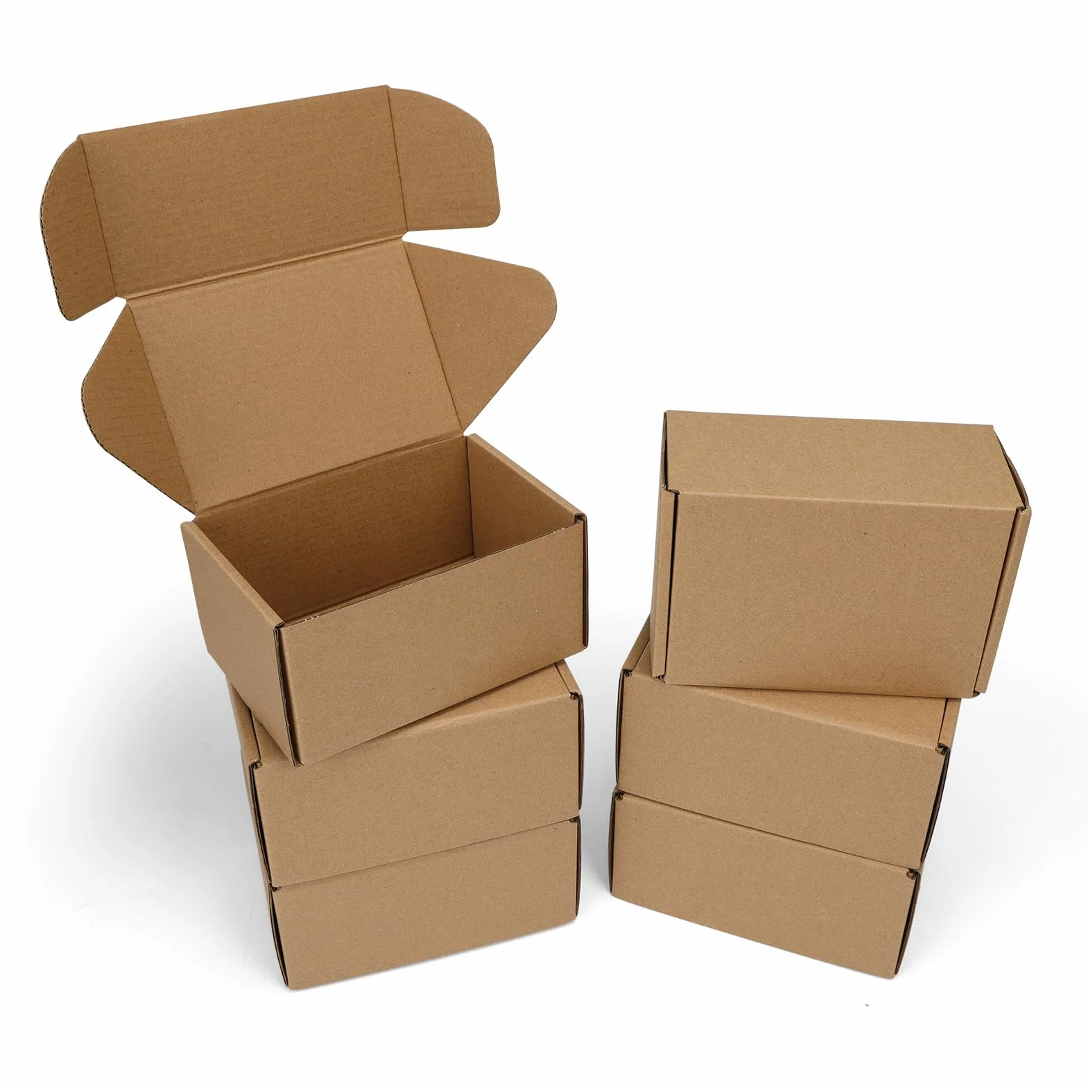 HORLIMER Lot de 6 Petites Boîtes Carton d'Expédition 15,3x10,2x7,7cm, Boîtes Postales Pliables Marron