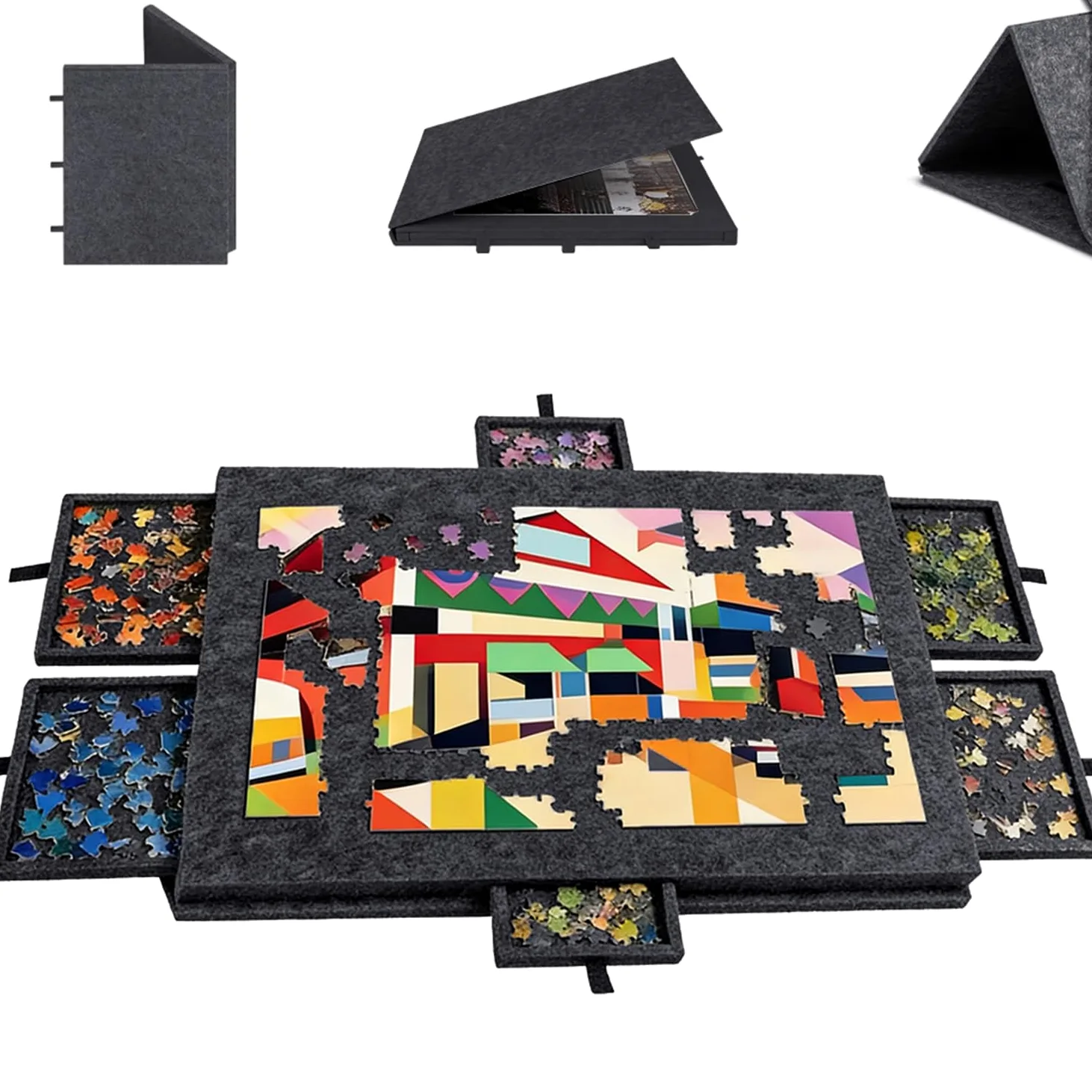 Table puzzle pliable pour 1000 pièces, inclinable avec 6 tiroirs | Planche de puzzle avec support design 2 en 1 et couvercle en feutre super léger pour puzzle jusqu'à 1000 puzzles (noir)