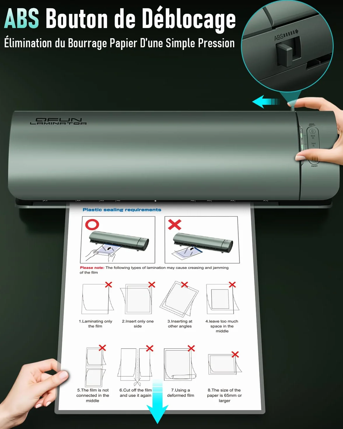 Plastifieuse A3 9 en 1 Chauffage Rapide Machine à Plastifier Thermique et Froid avec 30 Pochettes A3 A4 A5 A6 Papier Massicot Arrondisseur