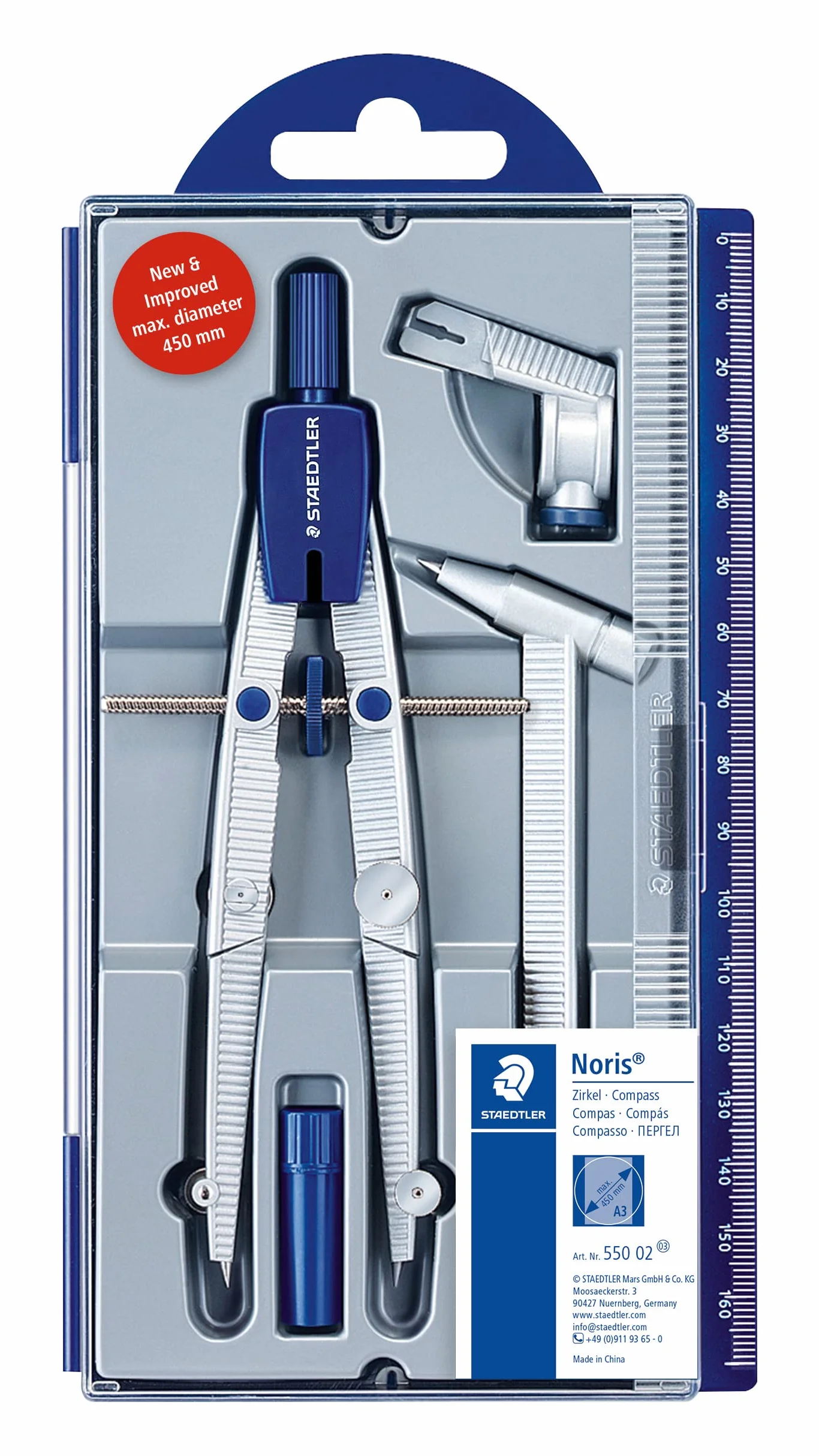 Staedtler Noris 550 Compas scolaire de précision à réglage rapide et micrométrique Coffret