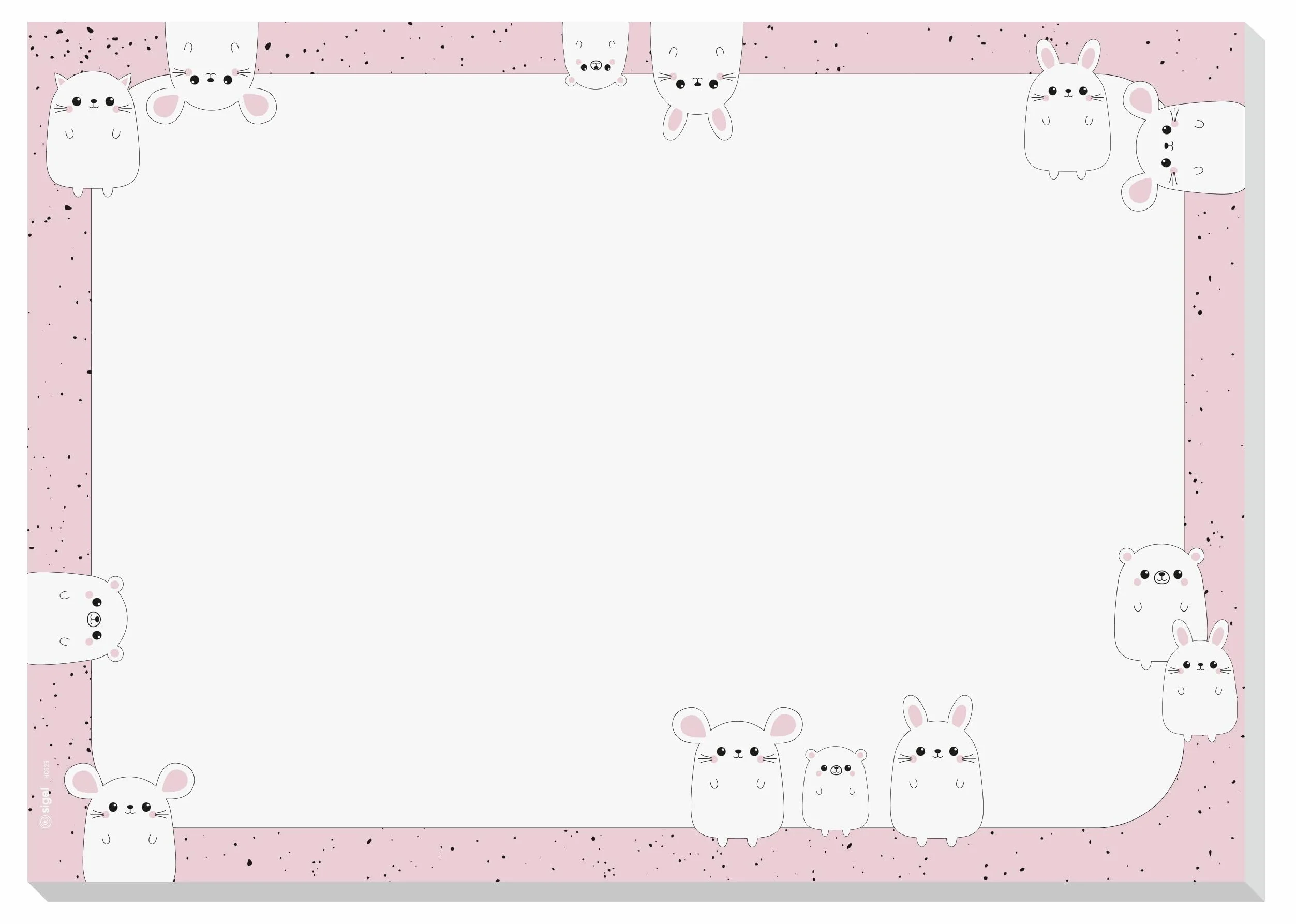SIGEL HO925 Sous-main papier Kawaii Friends A3 80 g/m² FSC bloc détachable antidérapant 30 feuilles noir/blanc/rose