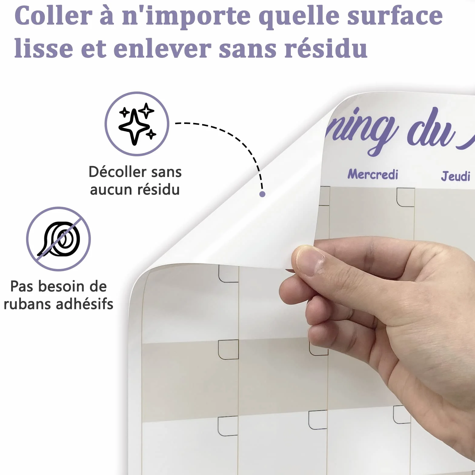 Tableaux Blancs Calendrier Effaçable à Sec Lot de 2 – Mensuel + Semainier avec 4 Marqueurs – Adhésif Non Magnétique pour Réfrigérateur Inox, Mur, Verre, Bois