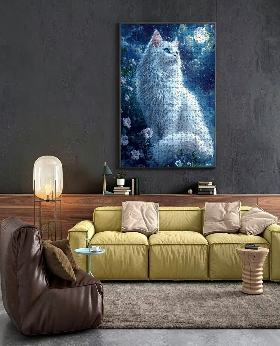 Puzzle 2000 Pièces, Chat Blanc Adultes Puzzle 2000, Classique Jigsaw Puzzles, Jeu Éducatif Puzzles, Défi Impossible, Jeu D'adresse pour Toute la Famille, Décoration de la Les Murs BXHZW4-50