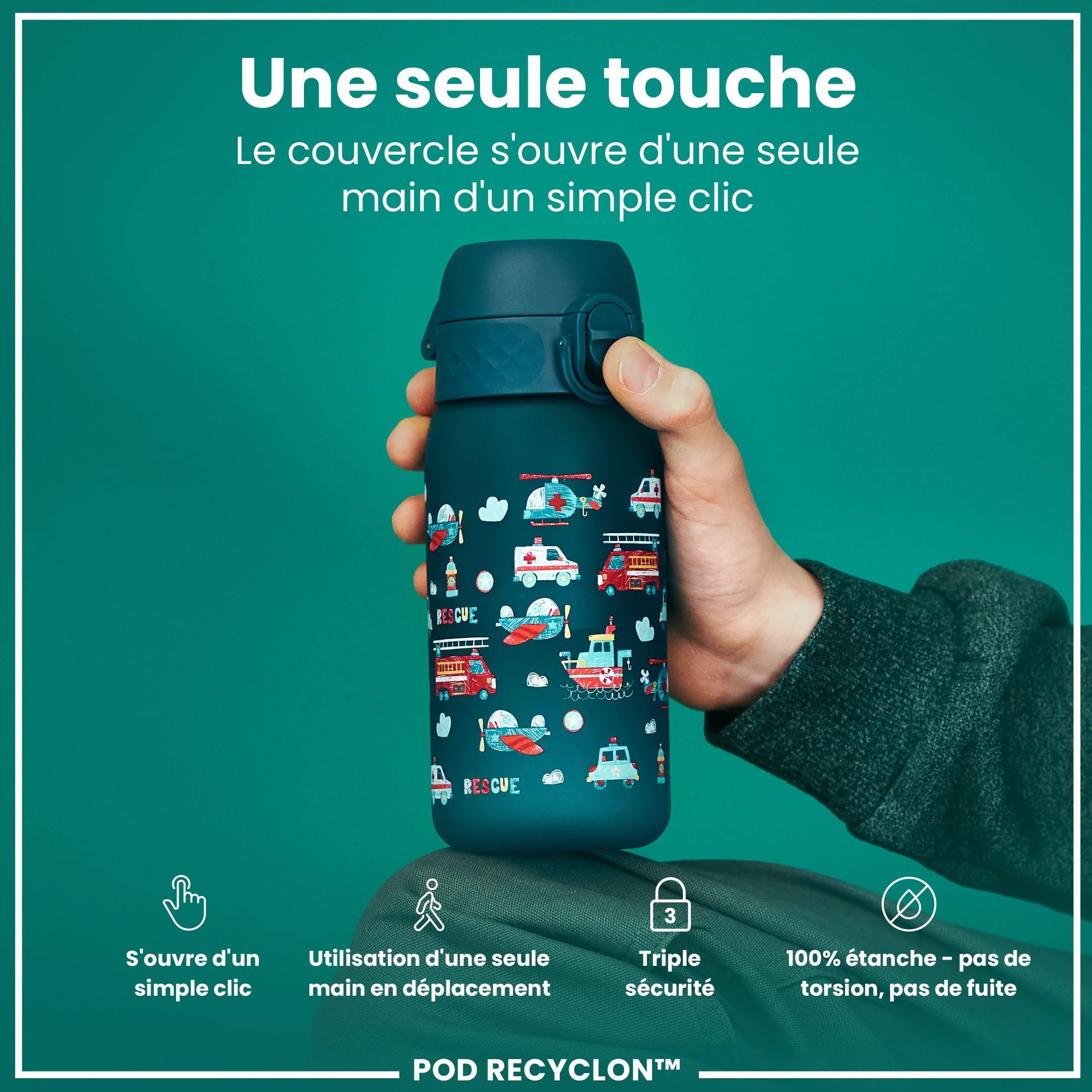Ion8 Gourde Enfant 350ml Anti-Fuite Verrouillage Sécurisé Sans BPA Lave-Vaisselle