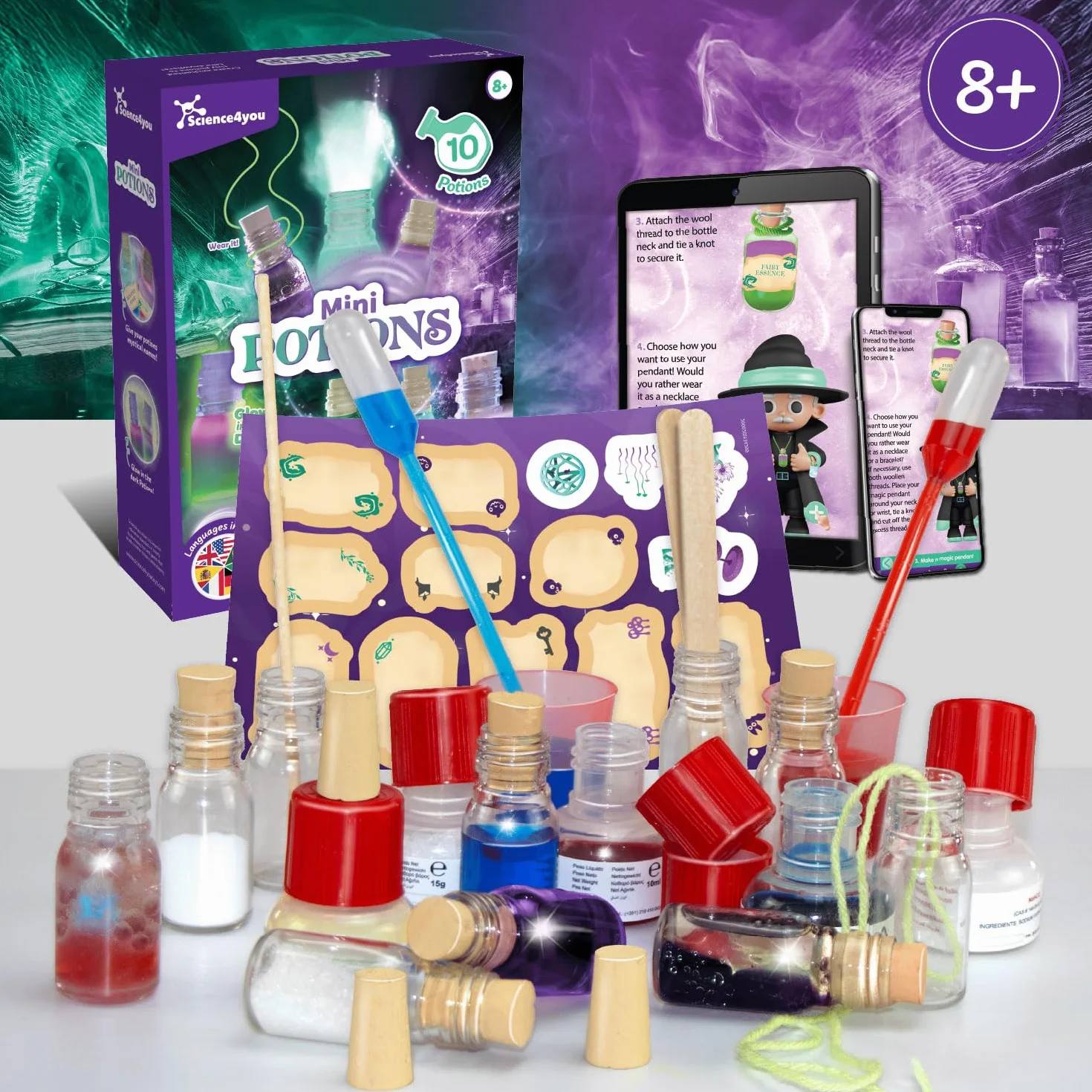 Science4you Mini Potions Magiques – Kit Scientifique pour Enfants 8-12 Ans, Potions Qui Brillent dans le Noir