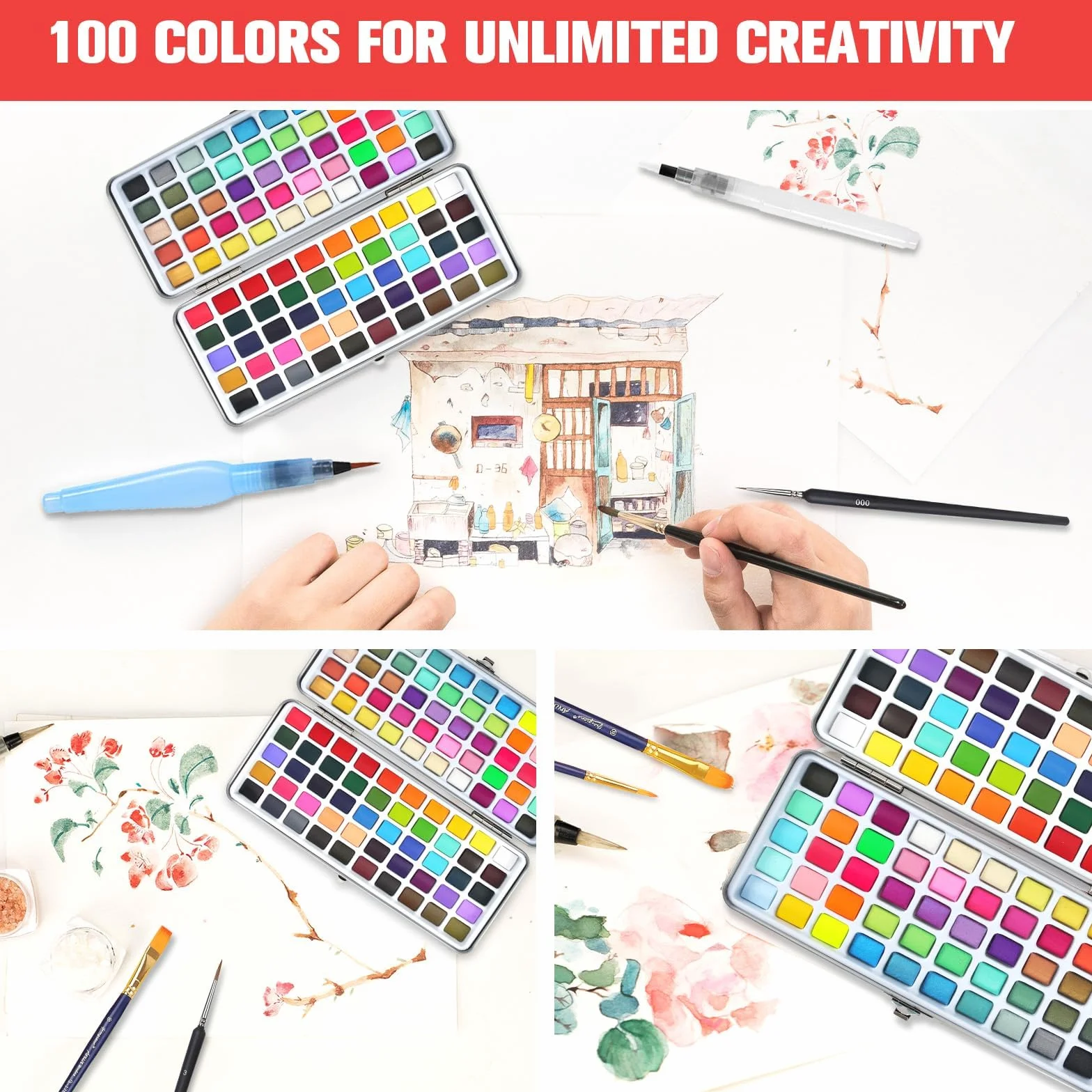 UCAMP Ensemble de Peinture Aquarelle 100 Couleurs Portable avec Pinceau et Papier