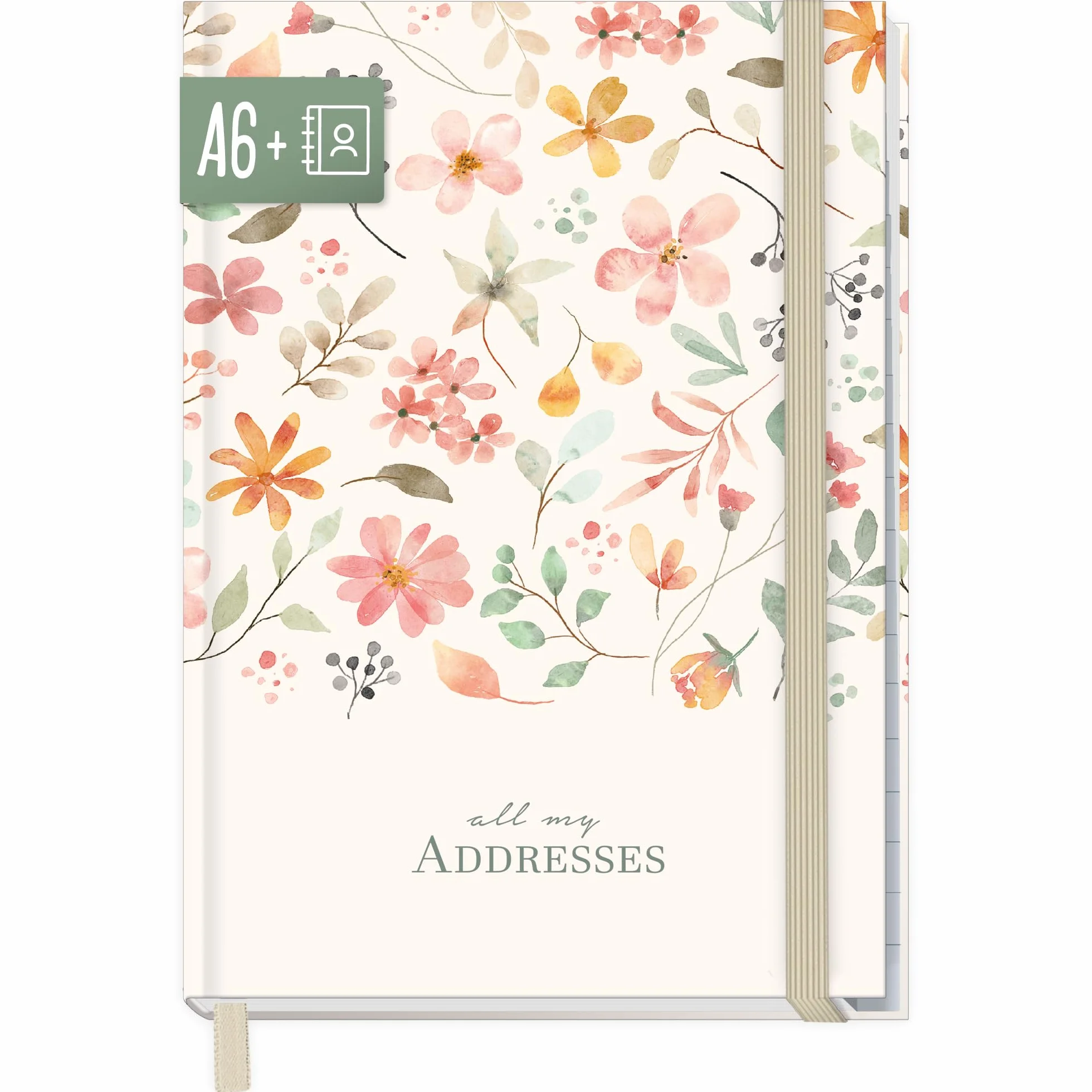 Paper&you Carnet d'adresses A6+ avec onglet A-Z et papier premium 120 g/m² Wild Blossoms - durable & respectueux au climat