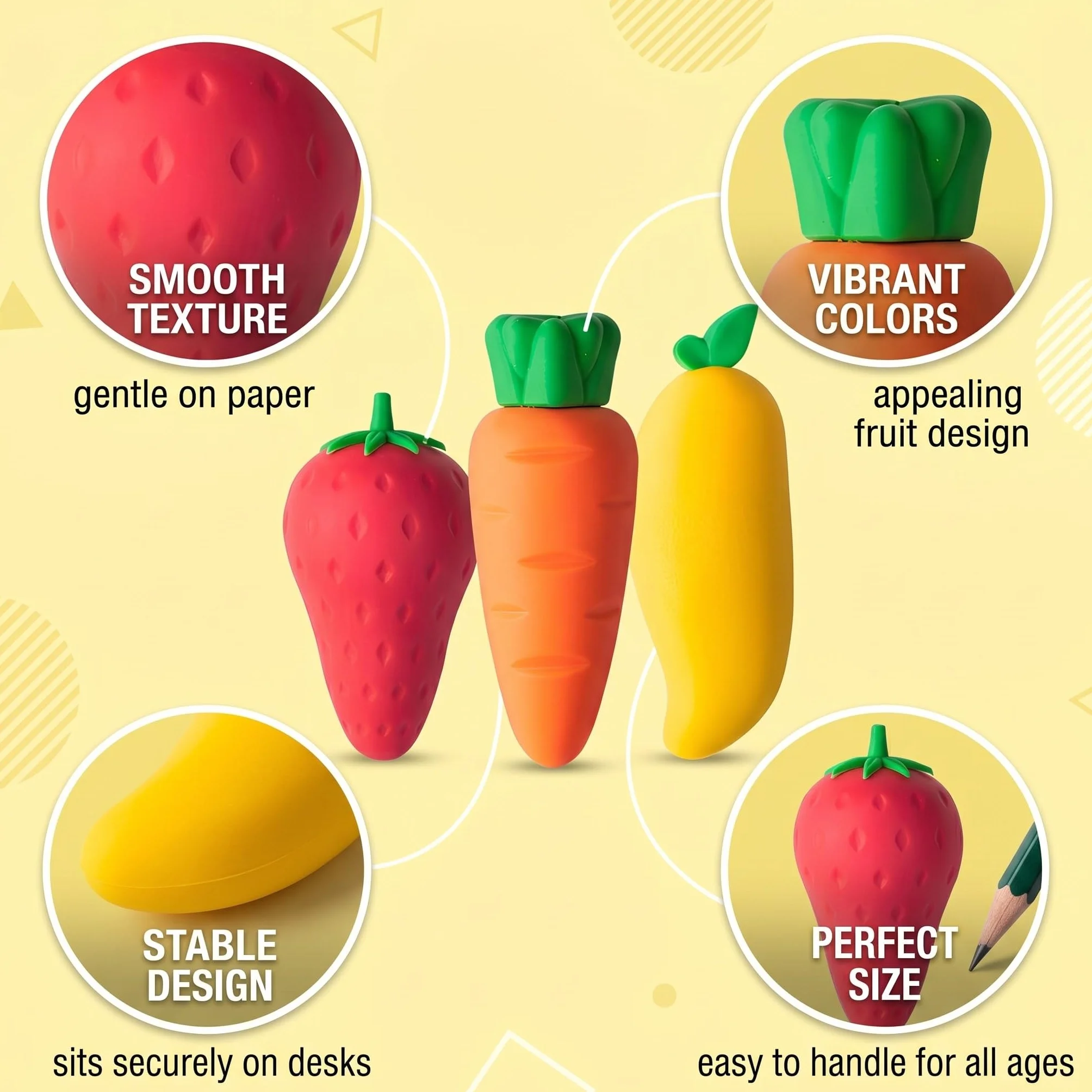 Gommes Effaçables Multicolores Fruits pour École et Bureau
