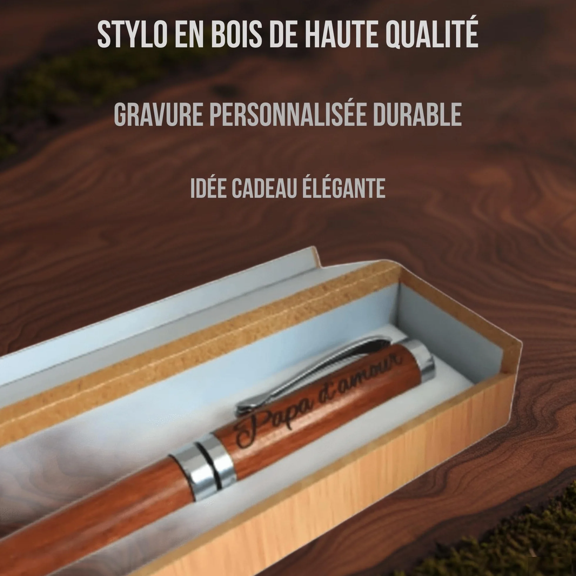 Stylo en bois luxe personnalisé coffret cadeau gravé original