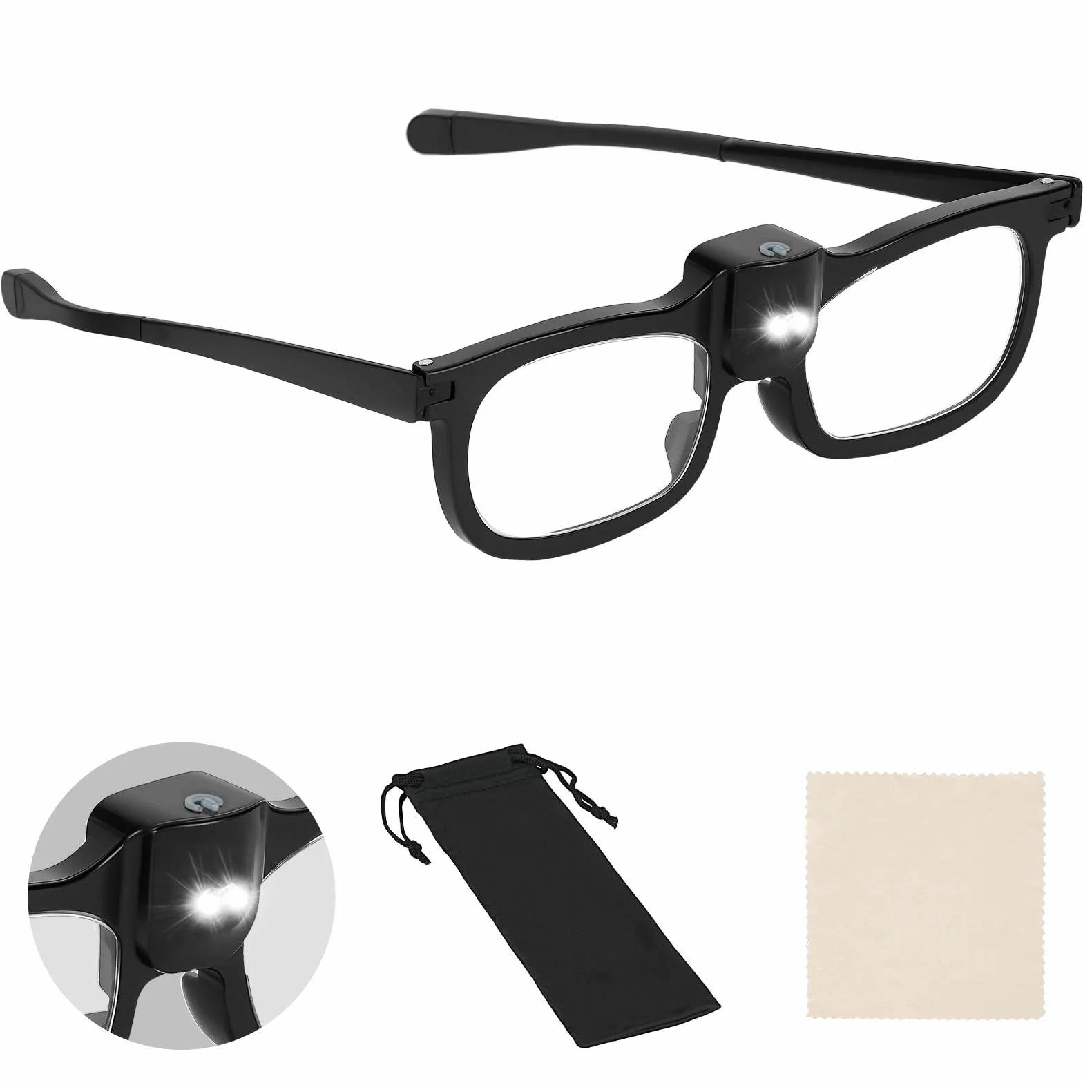 Lunettes Loupe avec Lumière LED 300% Grossissante pour Lecture Bijoutier Couture Bricolage