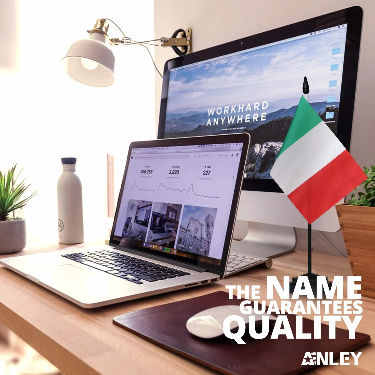 ANLEY Drapeau de bureau italien 6x4 pouces avec mât 12 pouces résistant à la décoloration