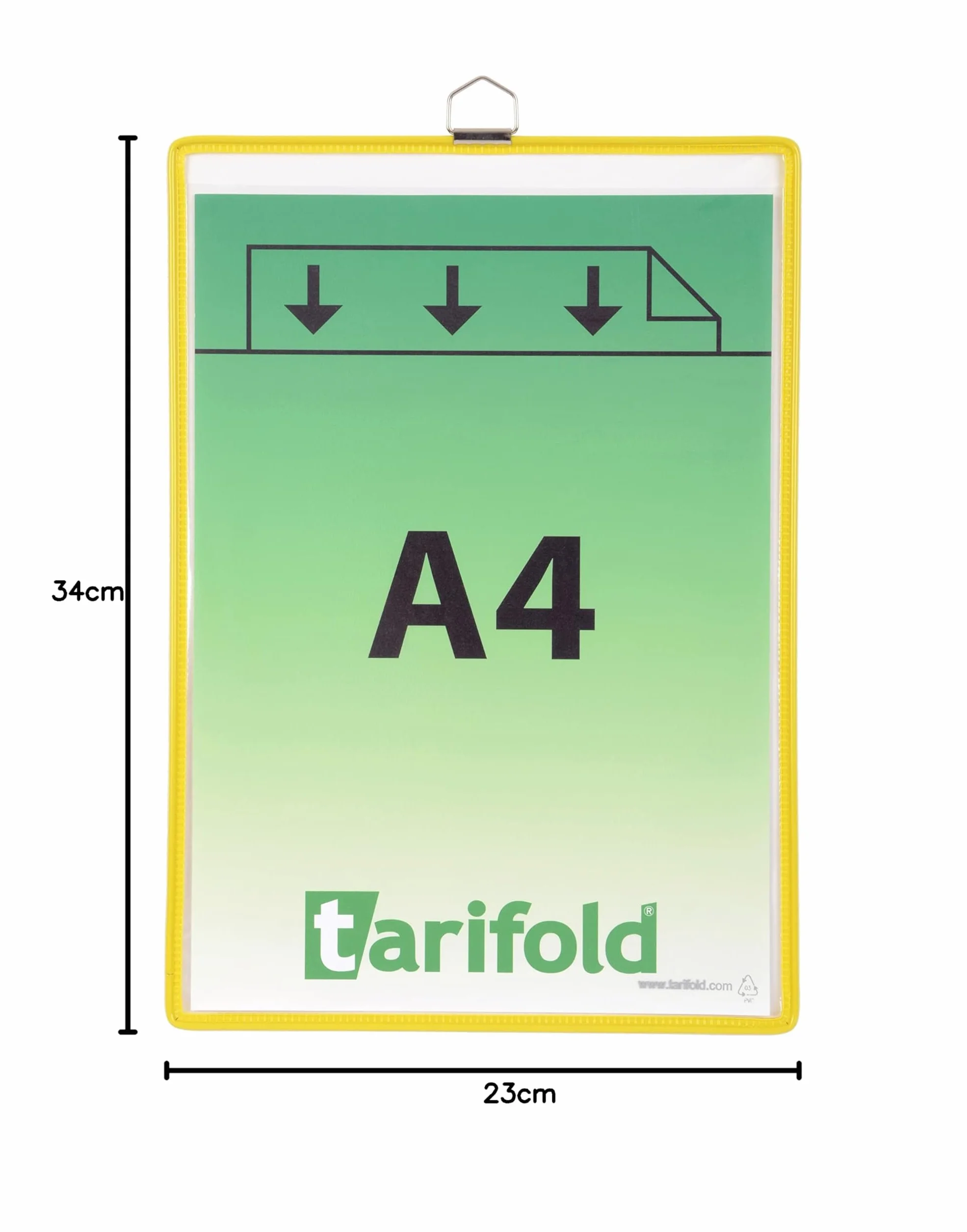 Tarifold 154504 Pochettes d'affichage A4 à suspendre Anse Métallique Cadre Résistant Fil Acier Jaune Lot 5