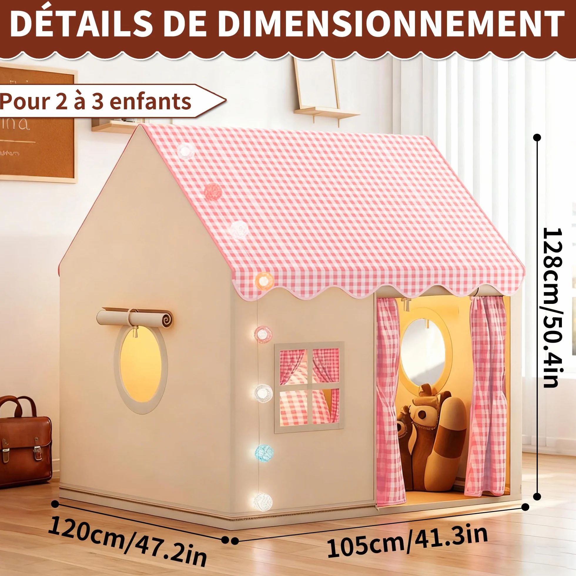 Tente de Jeu Enfant Cabane Tout-Petits avec Lumineuse Décorative Rose