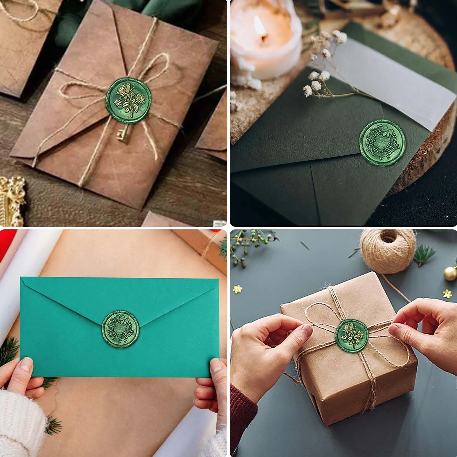 Perles de cire à cacheter octogonales vert métallisé Lot de 100 pour cachets lettres enveloppes décoration