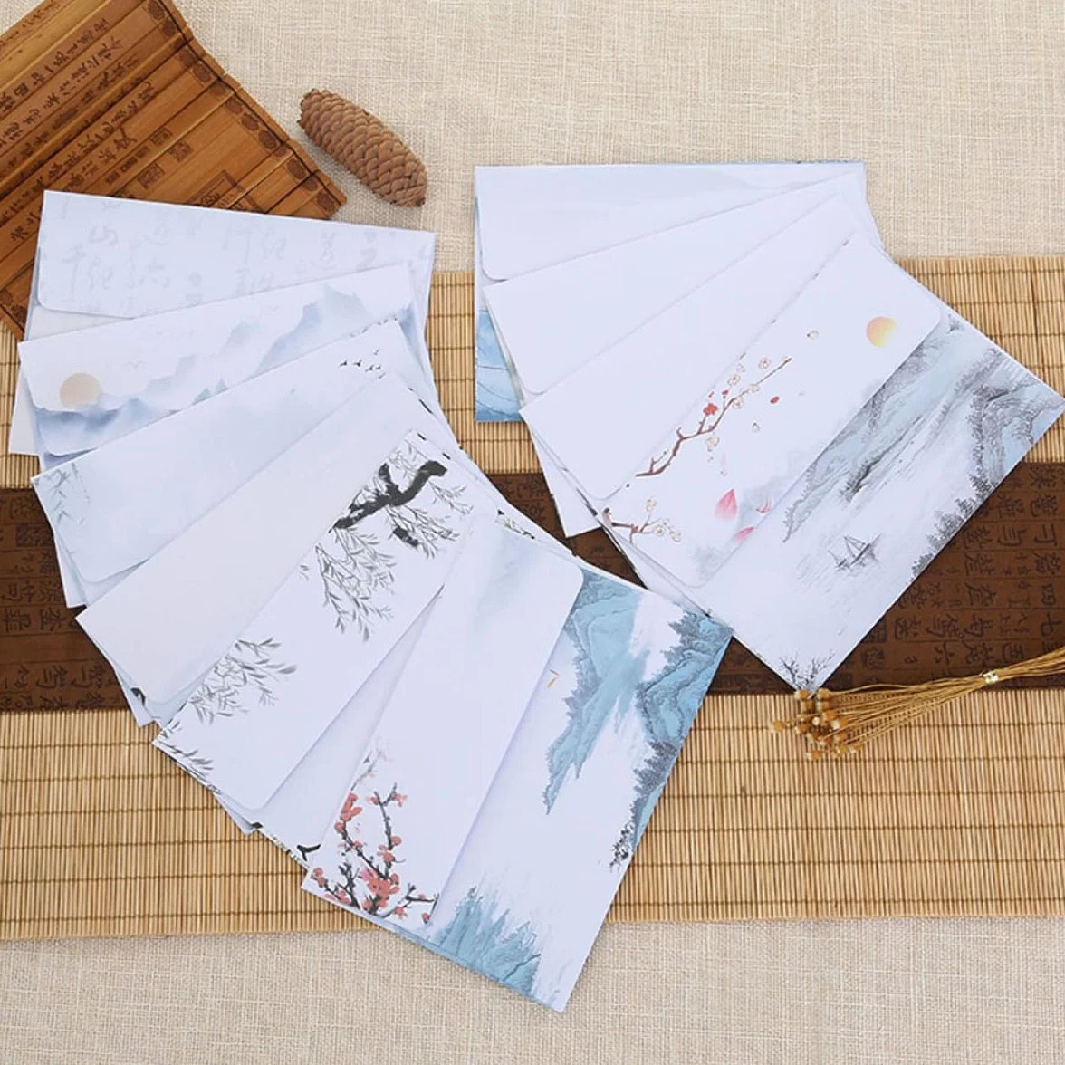 OSALADI Ensemble de Papeterie 10 Sets Papiers à Lettres et Enveloppes, Style Peinture à L'encre Chinoise