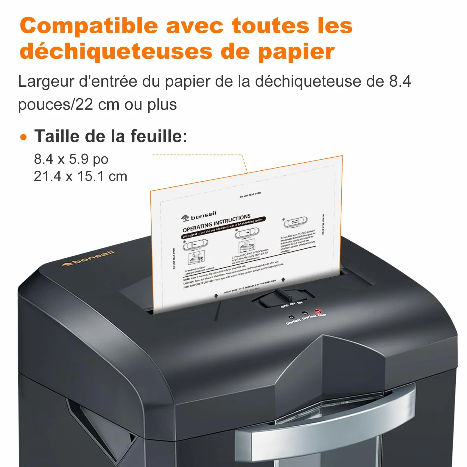 Bonsaii Feuilles lubrifiantes pour déchiqueteuse, 12 feuilles d'entretien 21,4 x 15,1 cm