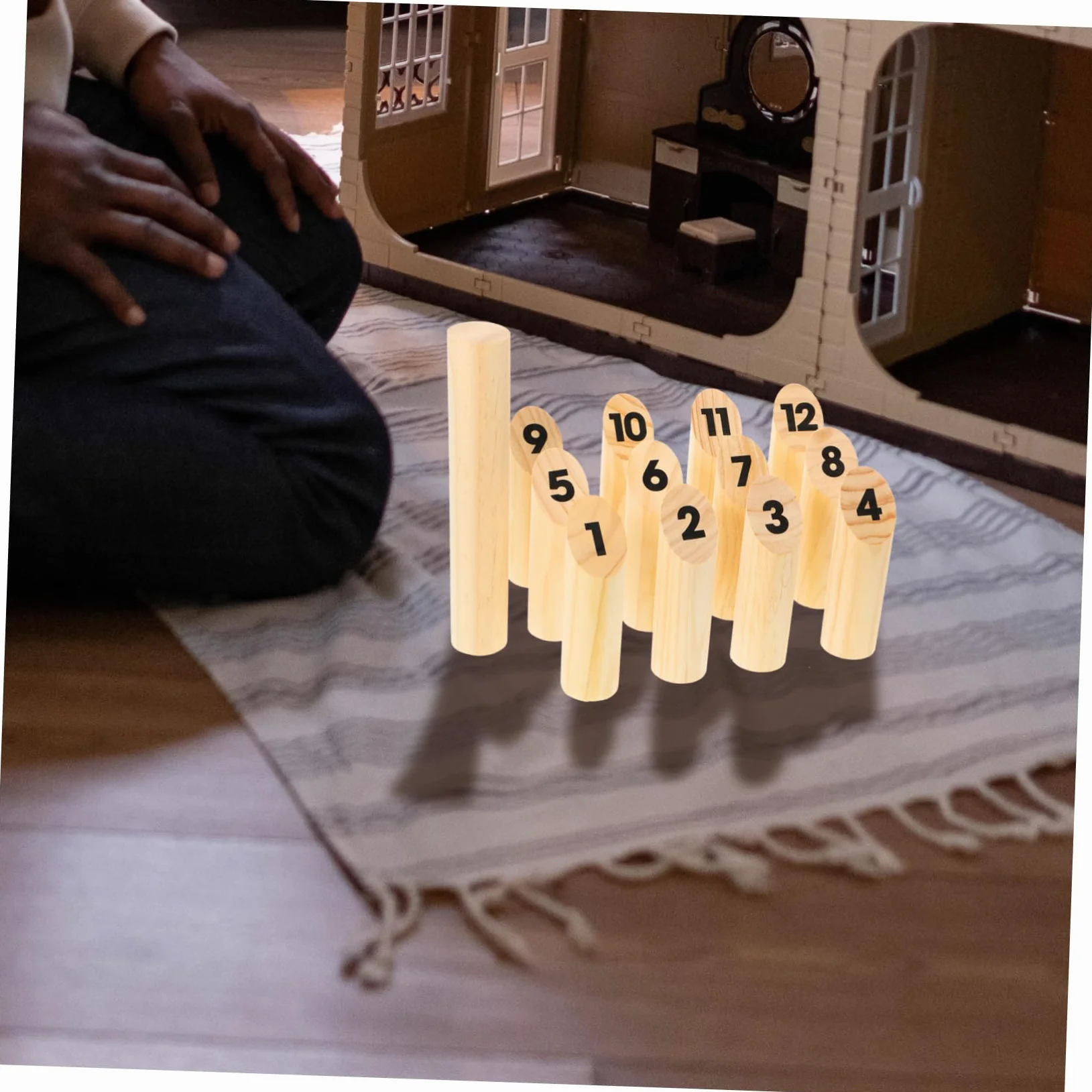 BESTonZON Jeu de Lancer en Bois Numéroté Finlandais pour Garçon et Filles et Adultes, Jouet Interactif D'extérieur en Bois, Ensemble Complet pour Jeux de Travail D'équipe