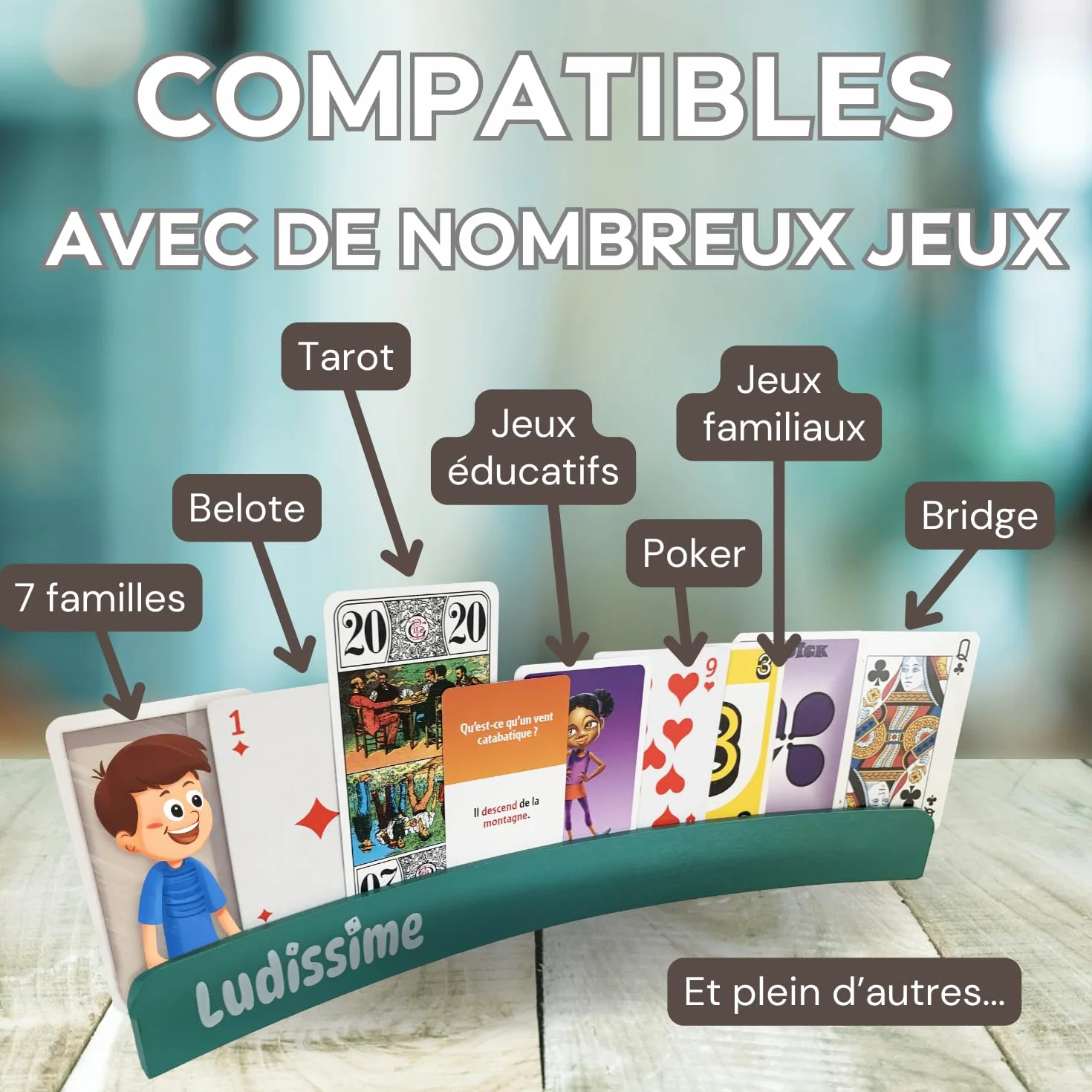 Porte cartes à jouer en bois 34 cm Lot de 4 - Accessoire belote tarot mains libres