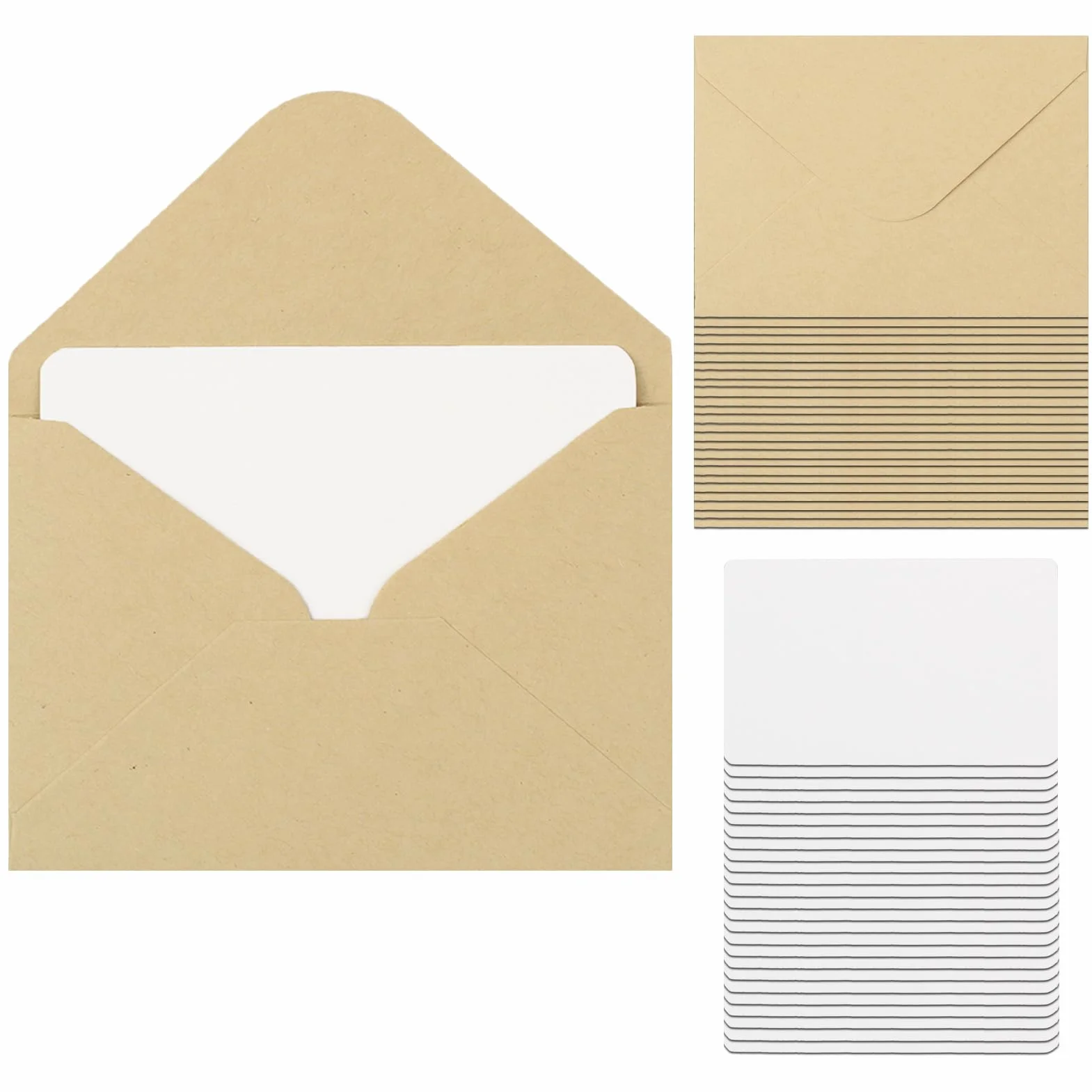 Enveloppes carrée kraft 70x100mm avec carte blanche pour lettres remerciement cadeau vœux