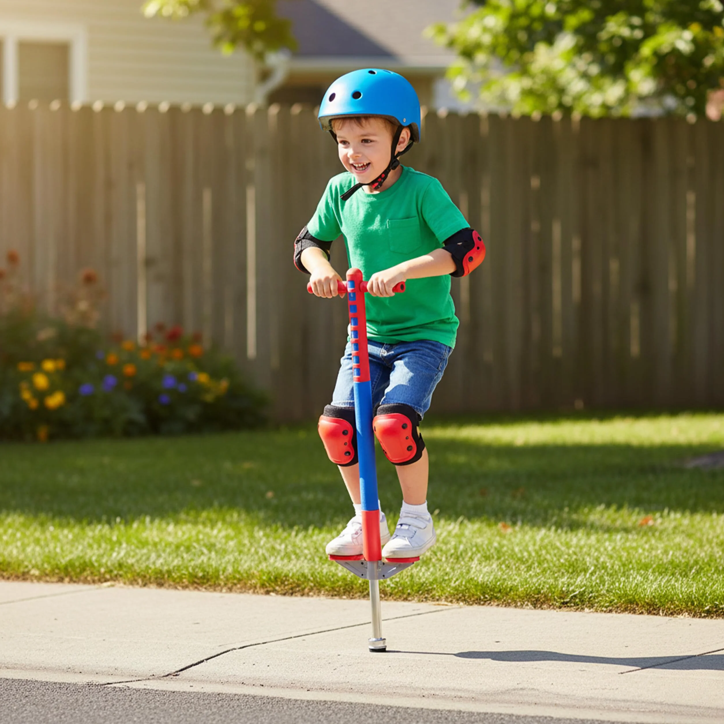 Relaxdays Pogo Stick pour Enfants INOX 94.5x23.5x6 cm Bleu Rouge