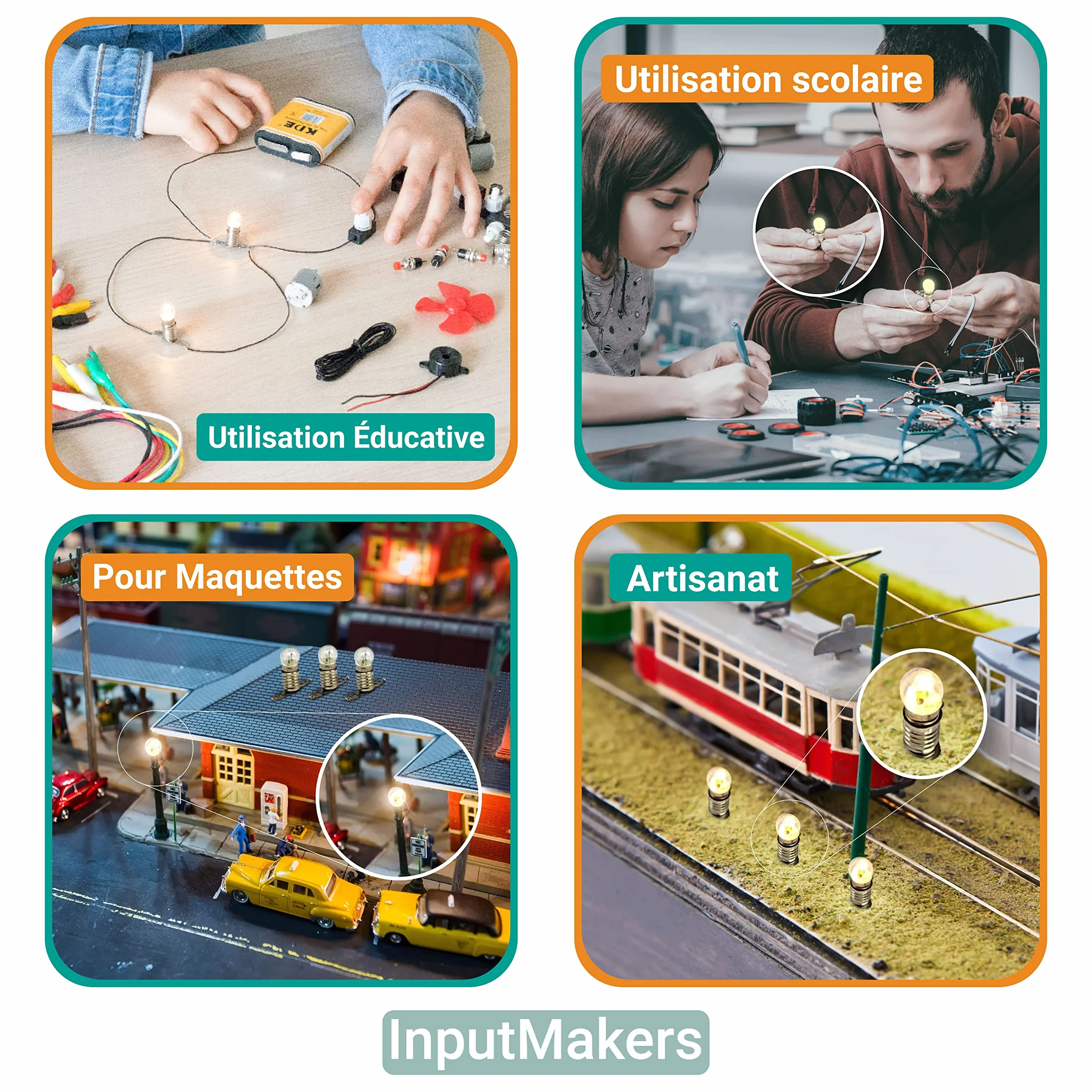 Kit d'électricité E10 : 25 ampoules 3,8 V 0,3 A et 25 douilles pour expériences circuits électriques