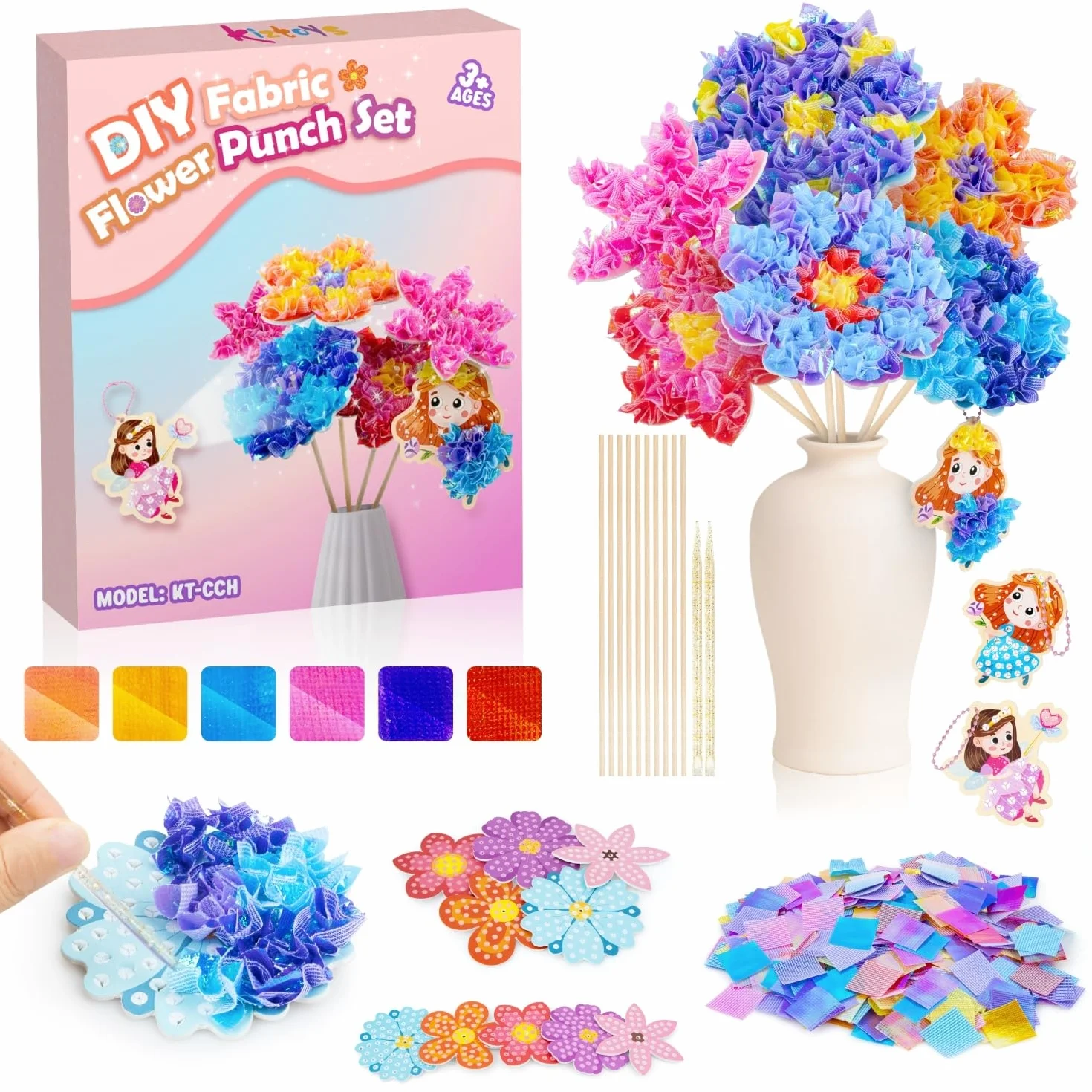 Kit de bricolage pour enfants Kiztoys - Mallette bouquet de fleurs avec paillettes - Kit créatif fille cadeau