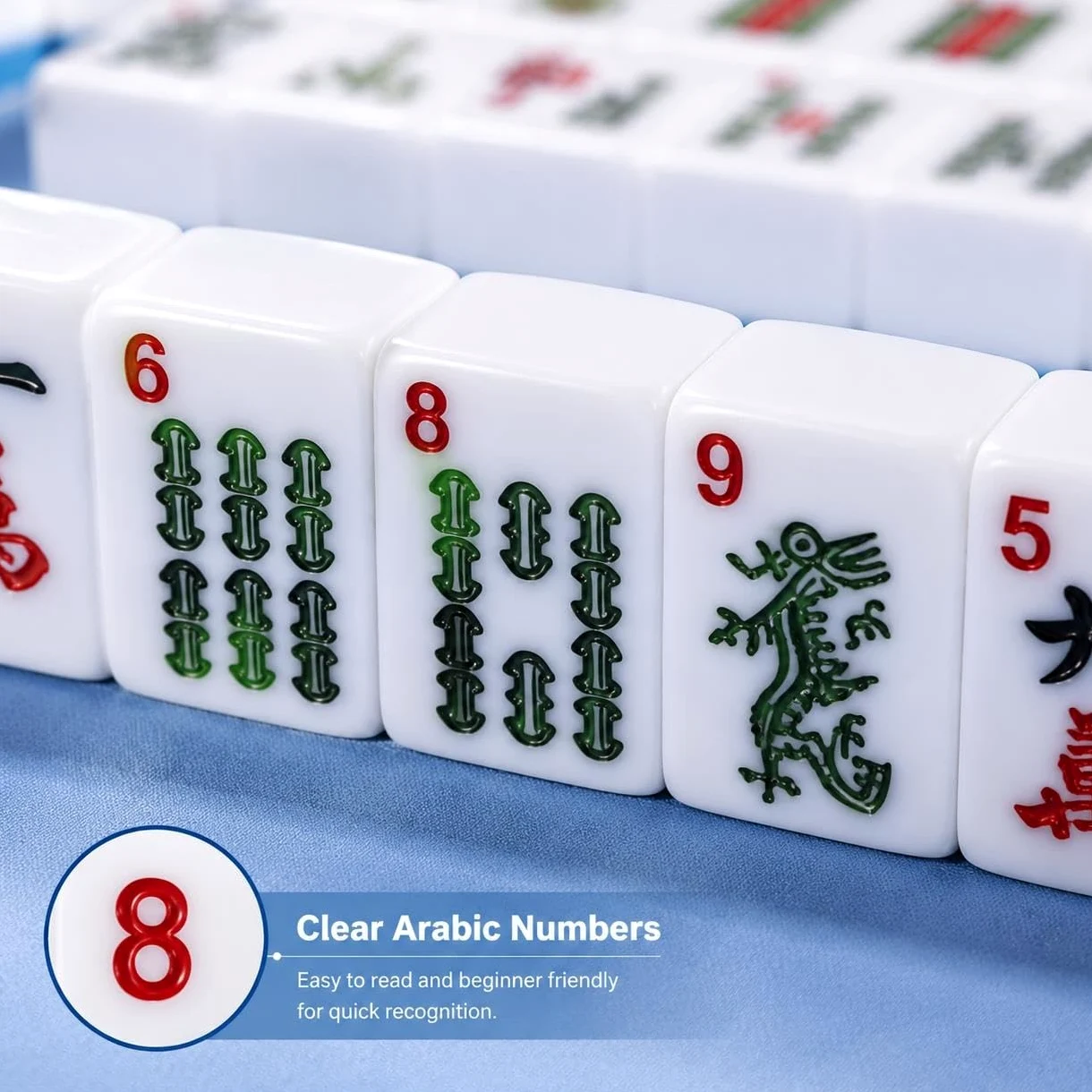 Ensemble Mahjong américain 166 pièces avec Accessoires complets | Ensemble mahjong américain 166 tuiles mélaminées, supports acryliques, étui, sac ; tapis optionnel pour jeux familiaux