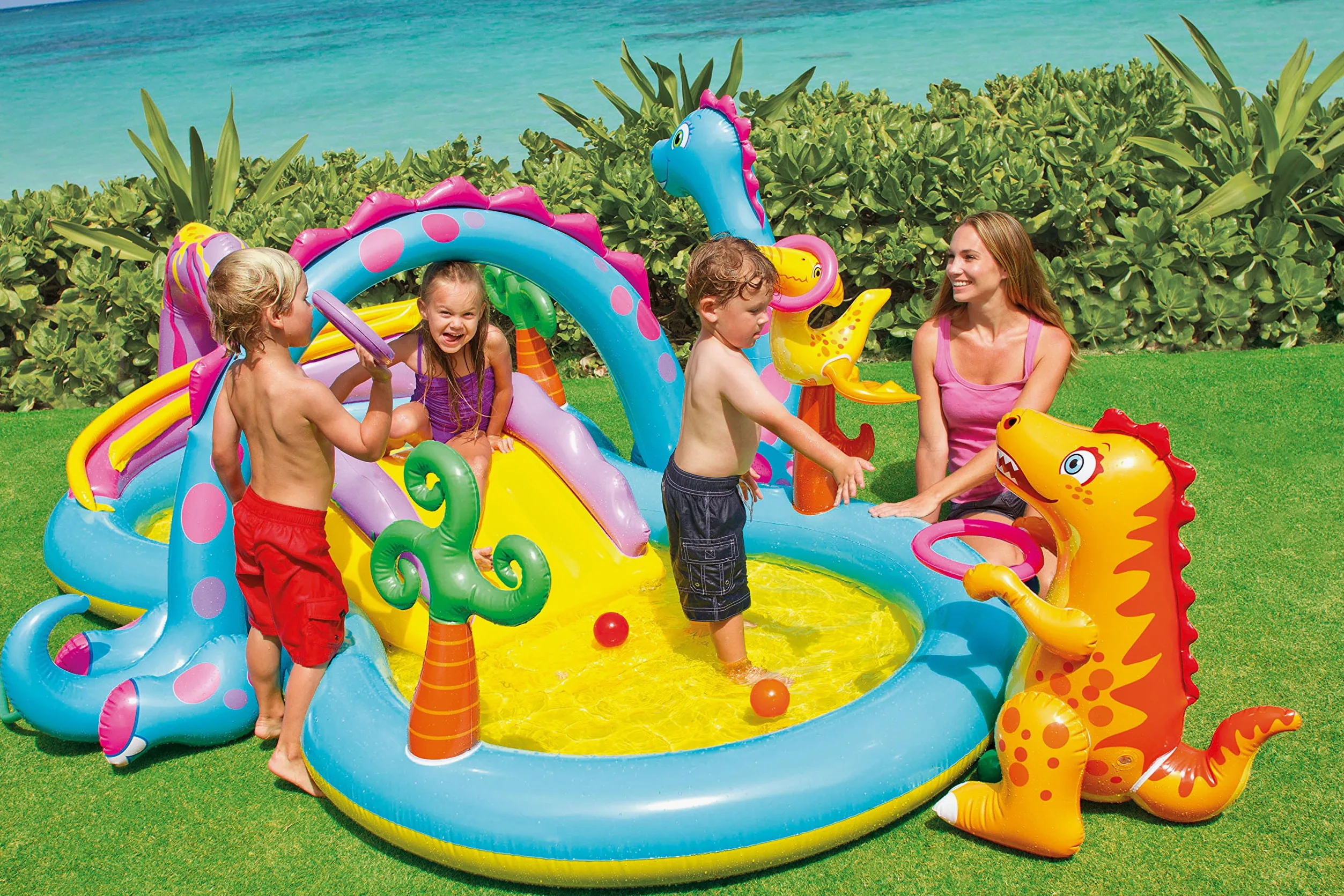 Intex Dinoland Play Center 57135NP Jeu gonflable, avec piscine et toboggan