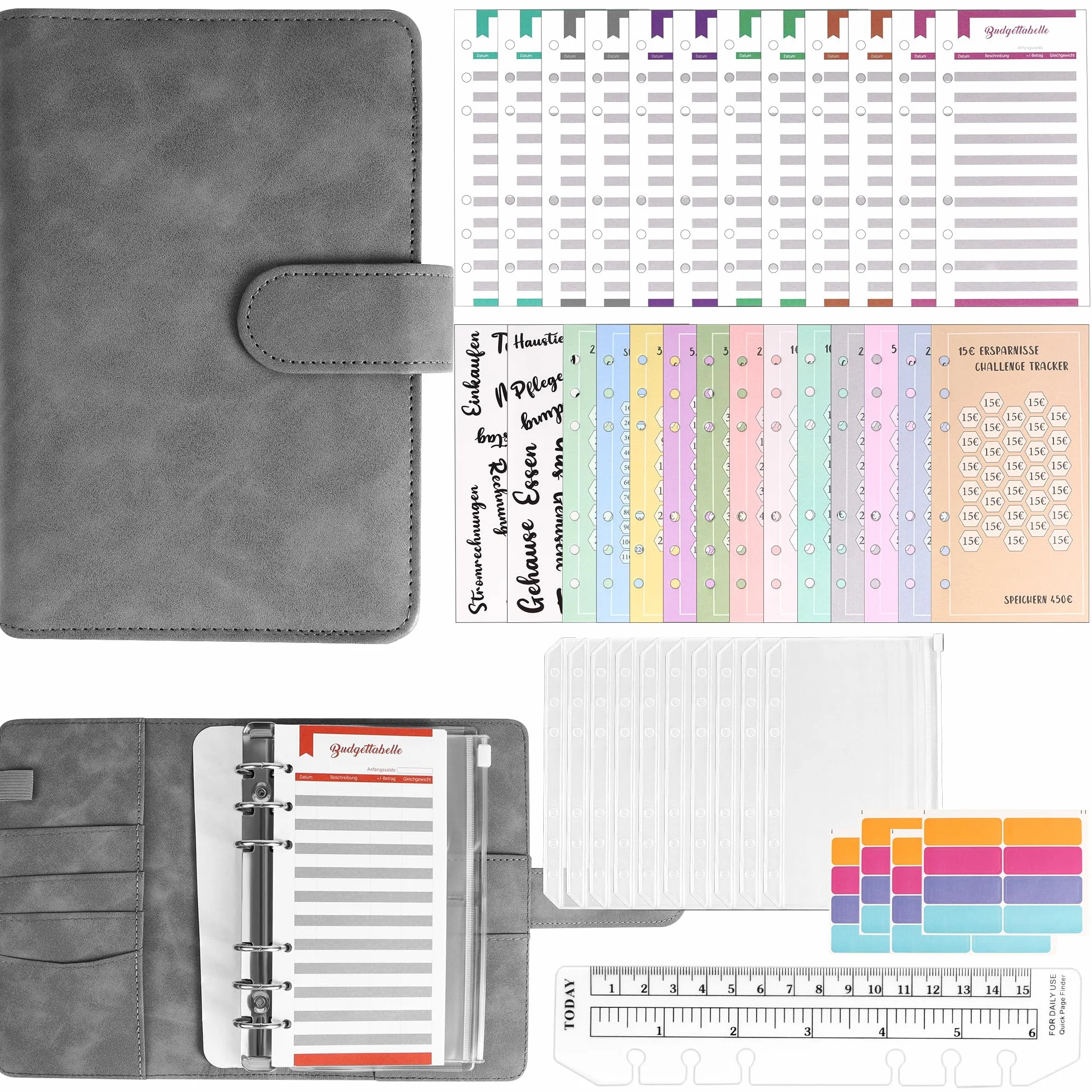 Planificateur Budget en Cuir A6 avec 10 Enveloppes et 24 Feuilles, Carnet Budget pour Maison, Bureau