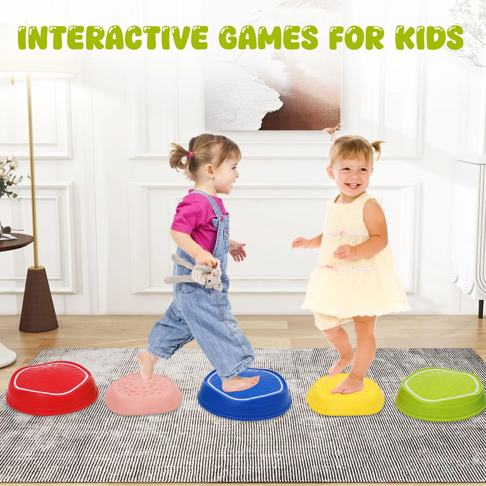 Pierres d'Équilibre Enfants 5PCS Parcours Motricité avec Musique et Lumière – Formation d'Équilibre Antidérapantes Jouets Sensoriels Int-Ext 3-8 Ans 70 kg