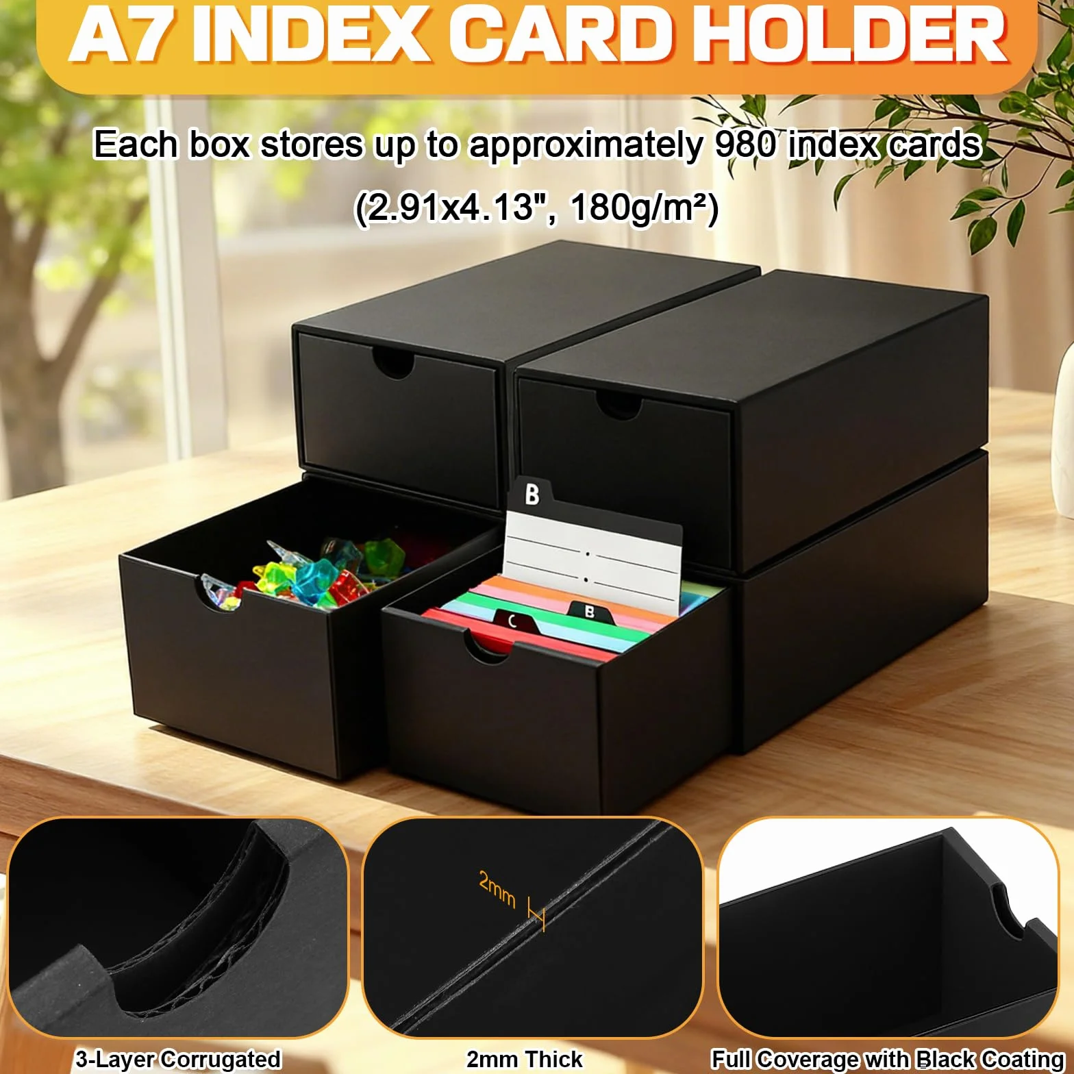 HIMOMO 8 pièces Boîtes à Fiches pour cartes A7, Boîte de cartes indexes 22,5 x 11,5 x 4,5 cm