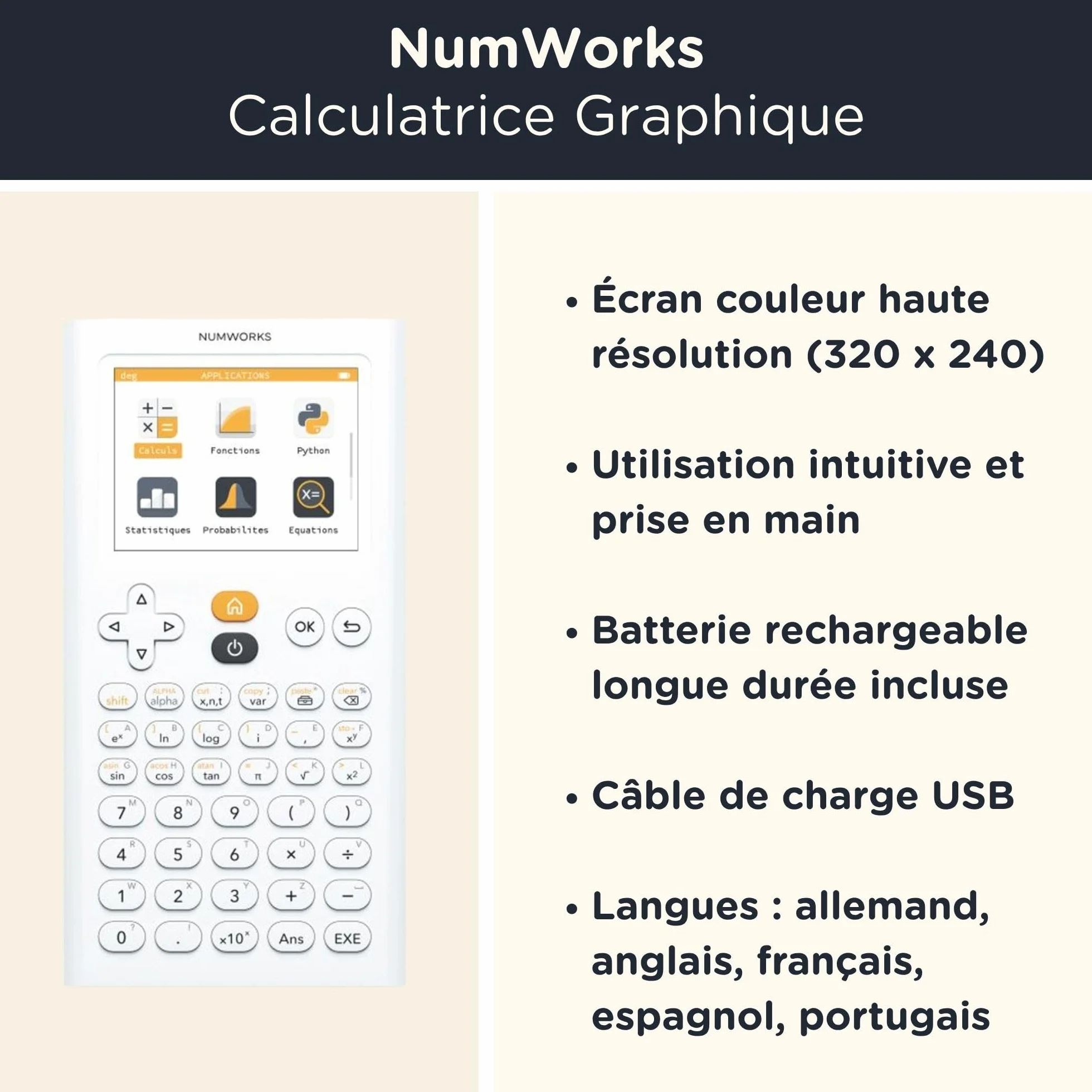 NumWorks Calculatrice Graphique Noir avec Housse de Protection WYNGS