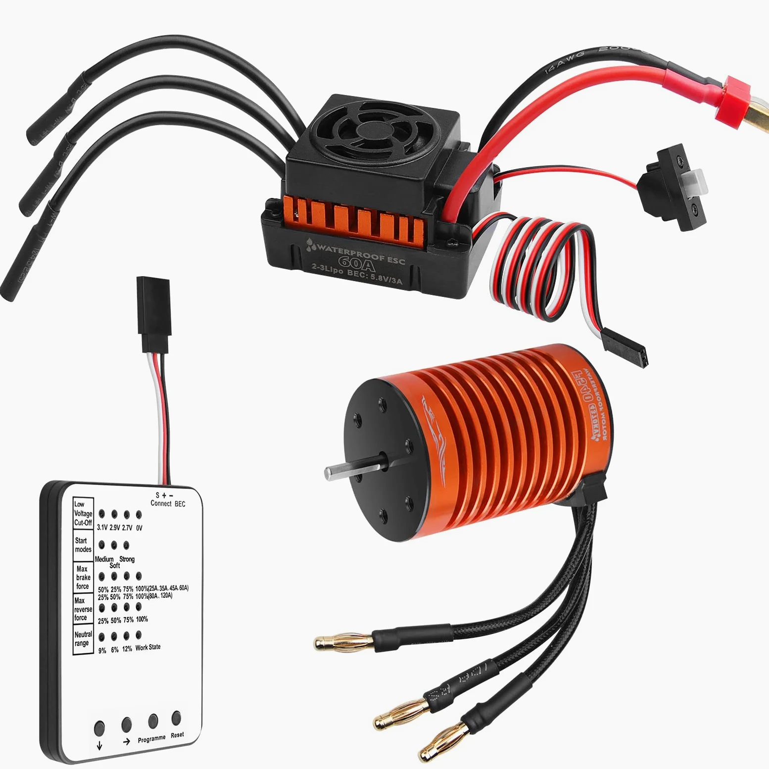 3650 F540 4370KV Moteur sans balais et ESC étanche 60A avec carte de programmation pour 1/10 RC Buggy Truggy Course Truck On-Road Auto