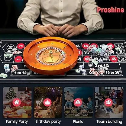 Ensemble de roues de roulette en bois avec nappe de roulette, jetons de poker, marqueur de victoire et deux balles pour s'amuser en famille et en fête