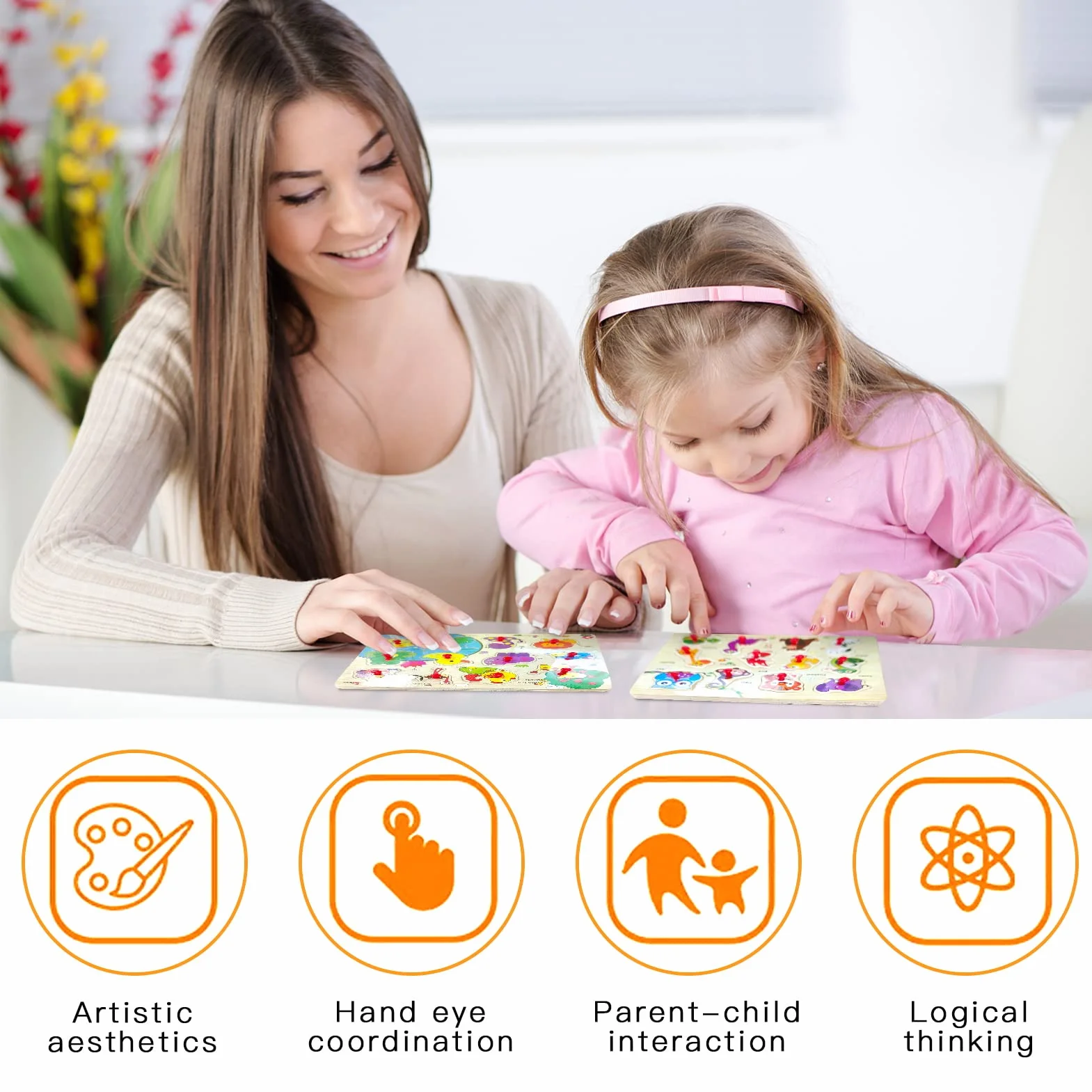 Puzzles en Bois pour Enfants 1-3 Ans, Puzzle Bois Bouton Encastrement, Cadeau Anniversaire Enfant
