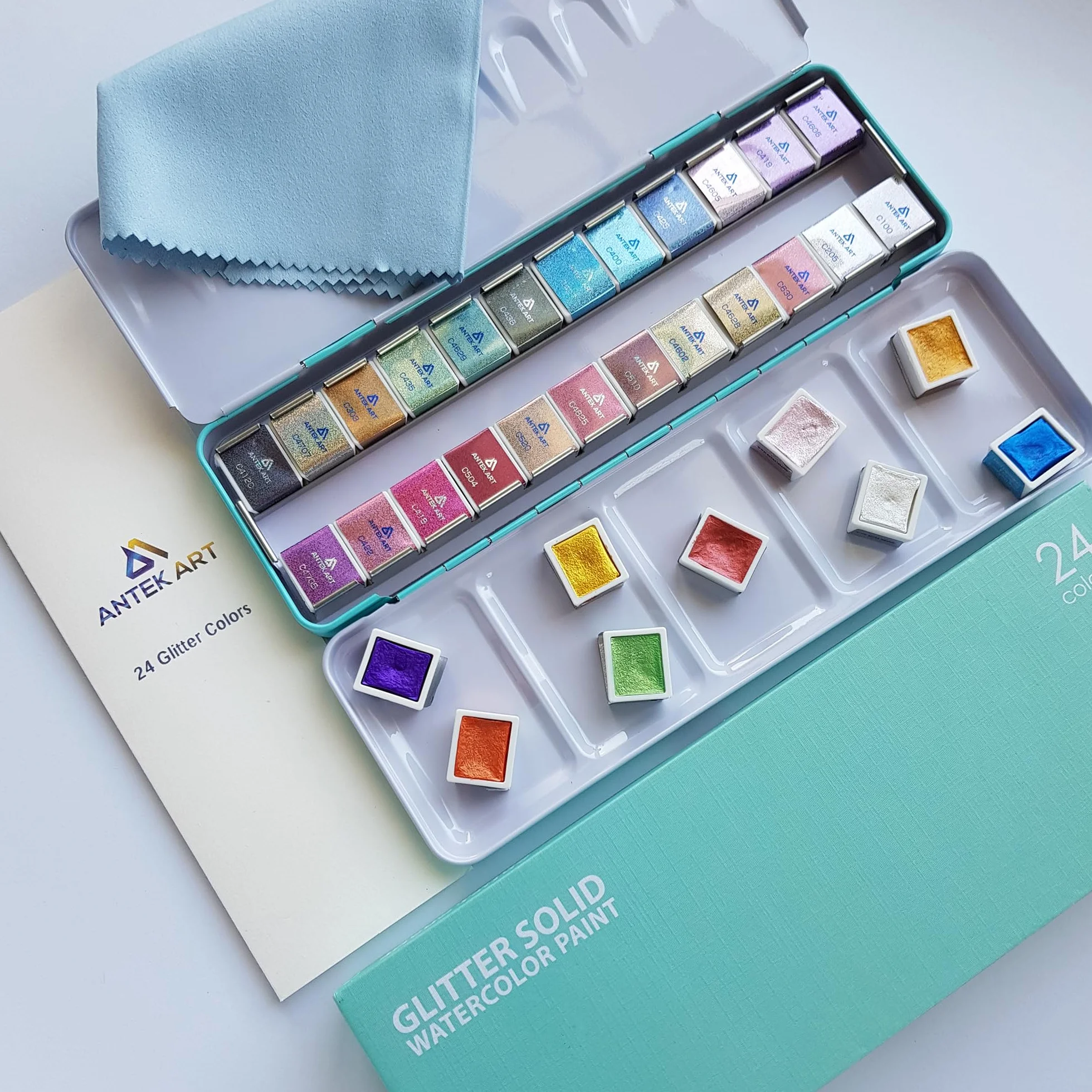 Set de Peinture Aquarelle Métallique, 24 Couleurs dans Mallette Portable avec Palette