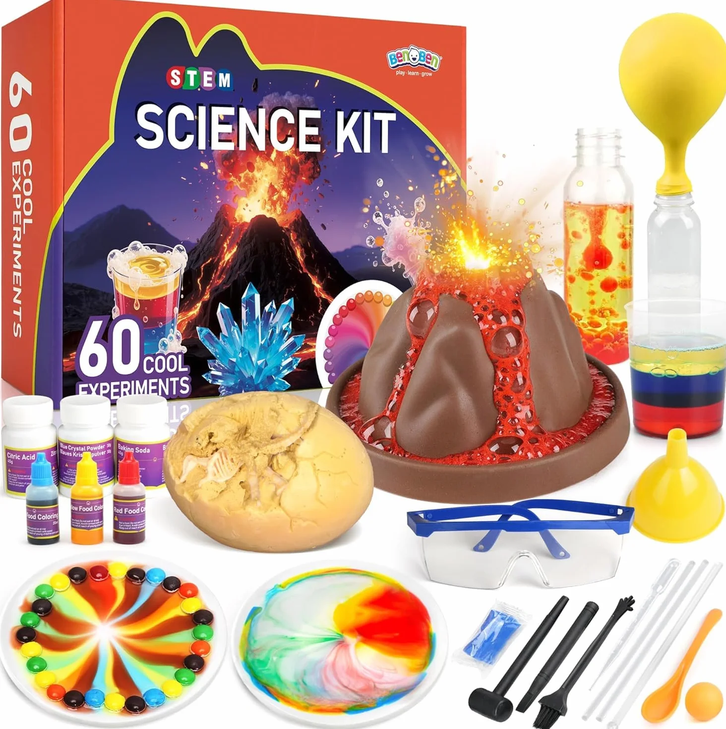 BenBen 60+ Expériences Scientifiques pour Enfants, Laboratoire de Chimie, Jeux éducatifs Cadeau pour Garçons Filles 6-10 Ans