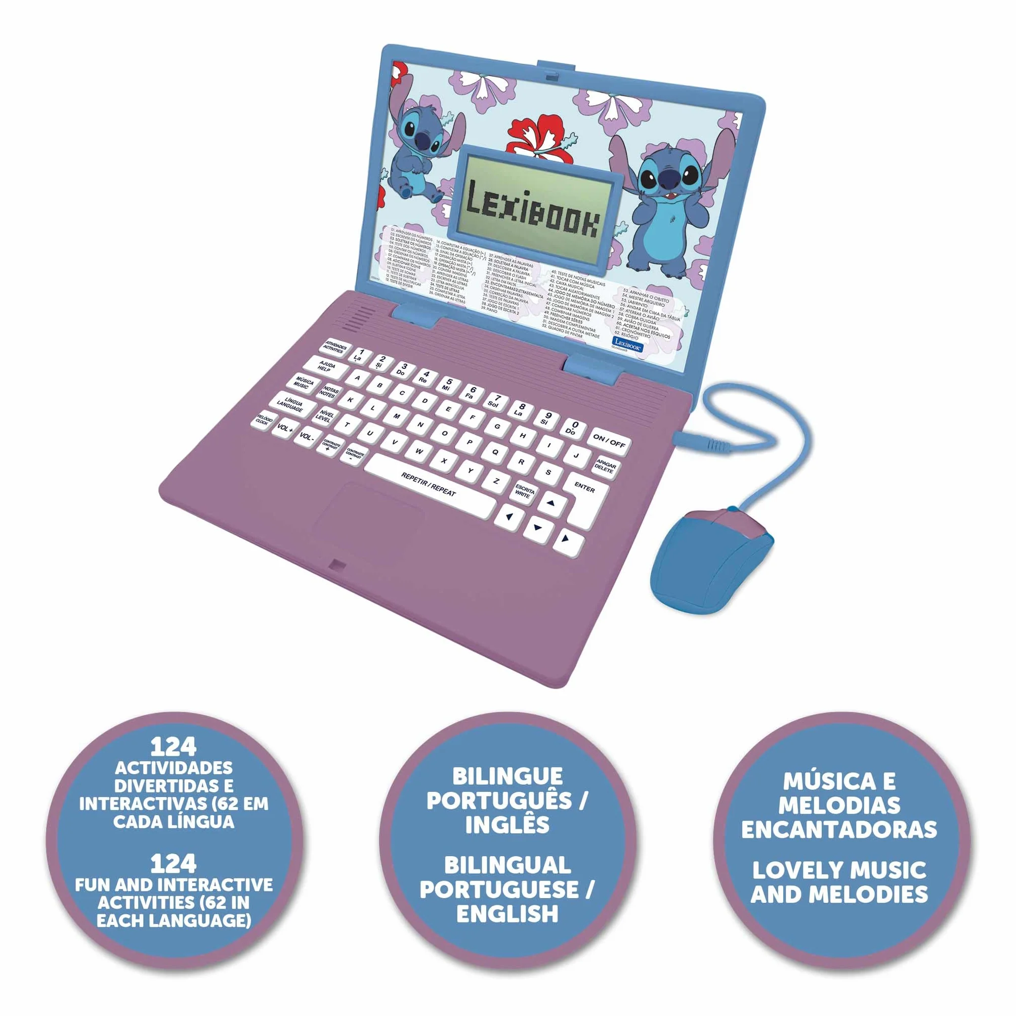 Lexibook Disney Stitch JC598Di4 Ordinateur Portable éducatif bilingue 124 activités Anglais Portugais