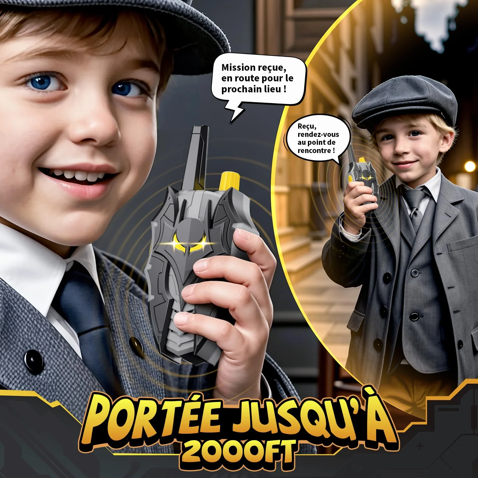 Talkie Walkie Enfant avec Yeux Lumineux, Design Bat Vaisseau Spatial & Fléchette Ailée, Jouet Garçon 3-12 Ans Jeux Extérieur