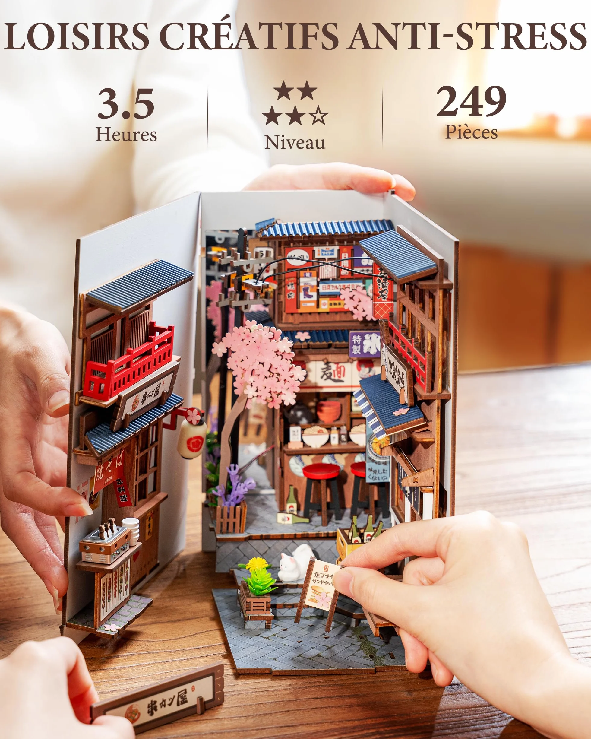 Rolife Book Nook DIY Maquette en Bois Adulte Lumières Allée des Vins de Sakura Puzzle 3D Miniature Maison Serre-Livres Diorama