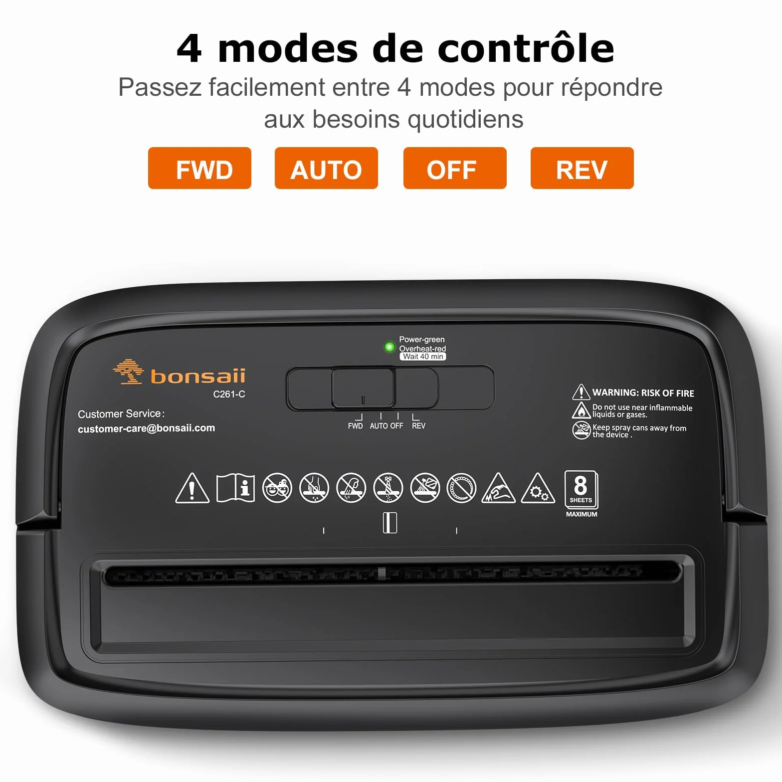 Bonsaii Destructeur de Documents 8 Feuilles, Broyeur Papier Sécurité P-4 Coupe Croisée, Corbeille 16L, Déchiqueteuse Électrique Compacte C261-C