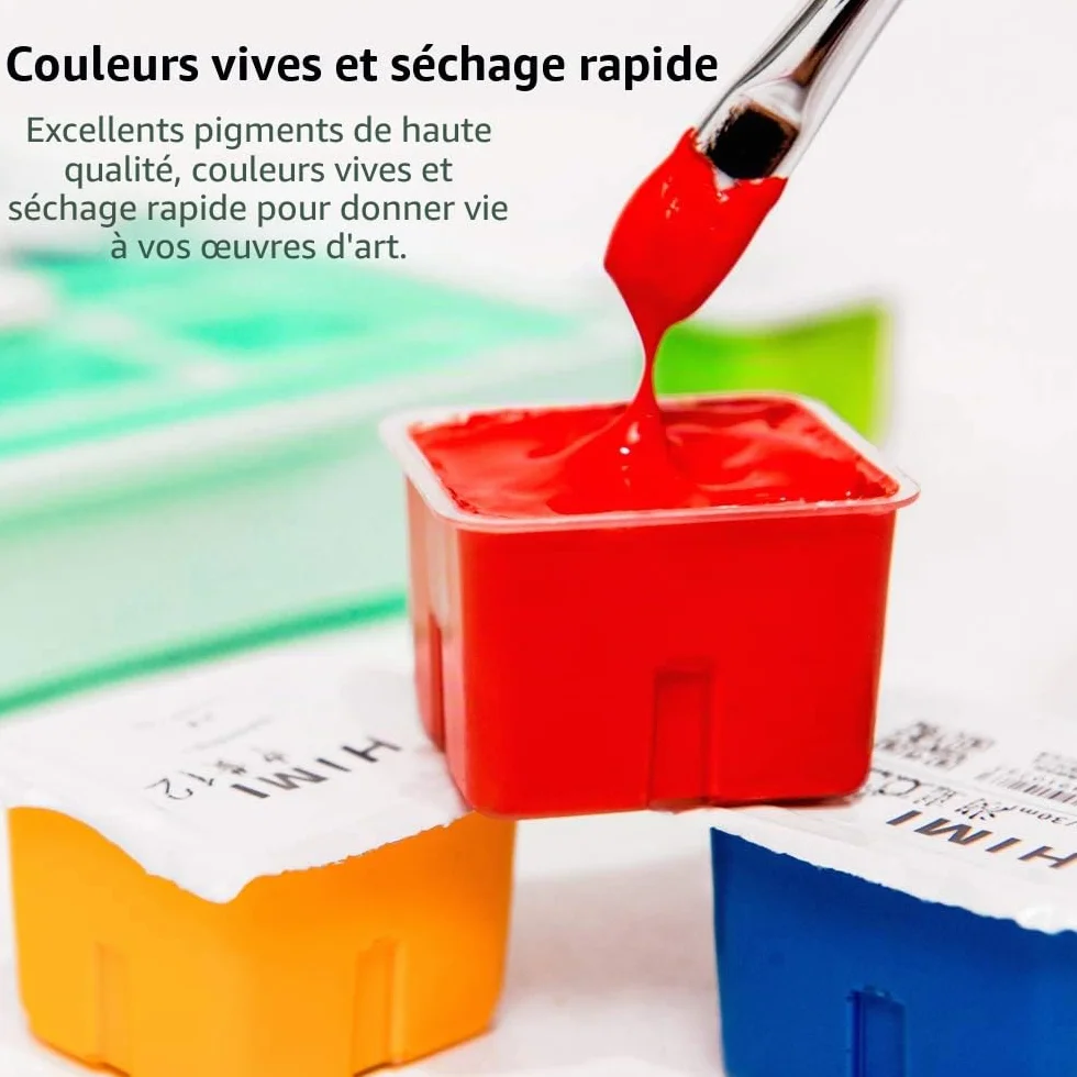 HIMI Ensemble peinture gouache 24 couleurs 30 ml non toxique pour toile papier aquarelle débutants artistes