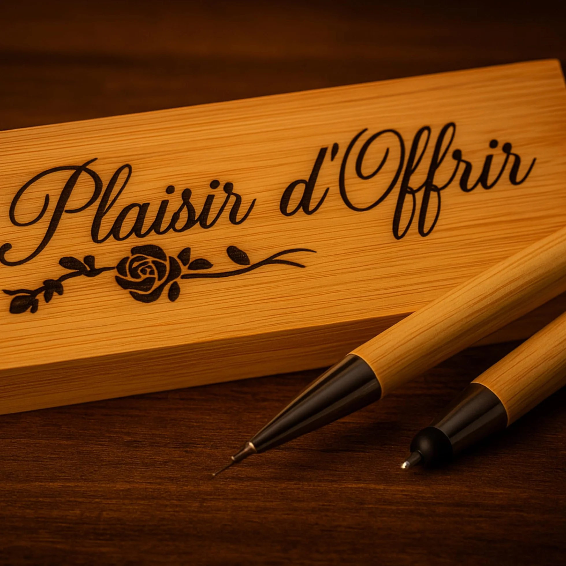 Stylos Personnalisés Bois Gravé avec Coffret Cadeau – Cadeau Couple Anniversaire Saint-Valentin