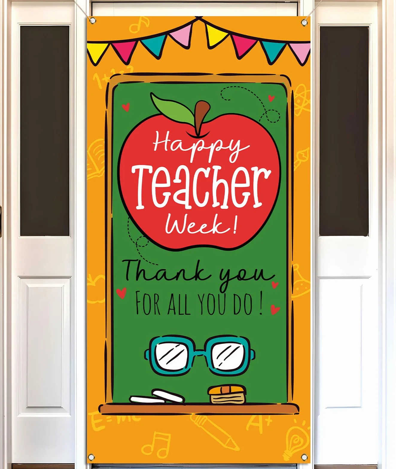Sunwer Couverture de porte Happy Teacher Week May Thank You Teachers Décoration école salle de classe